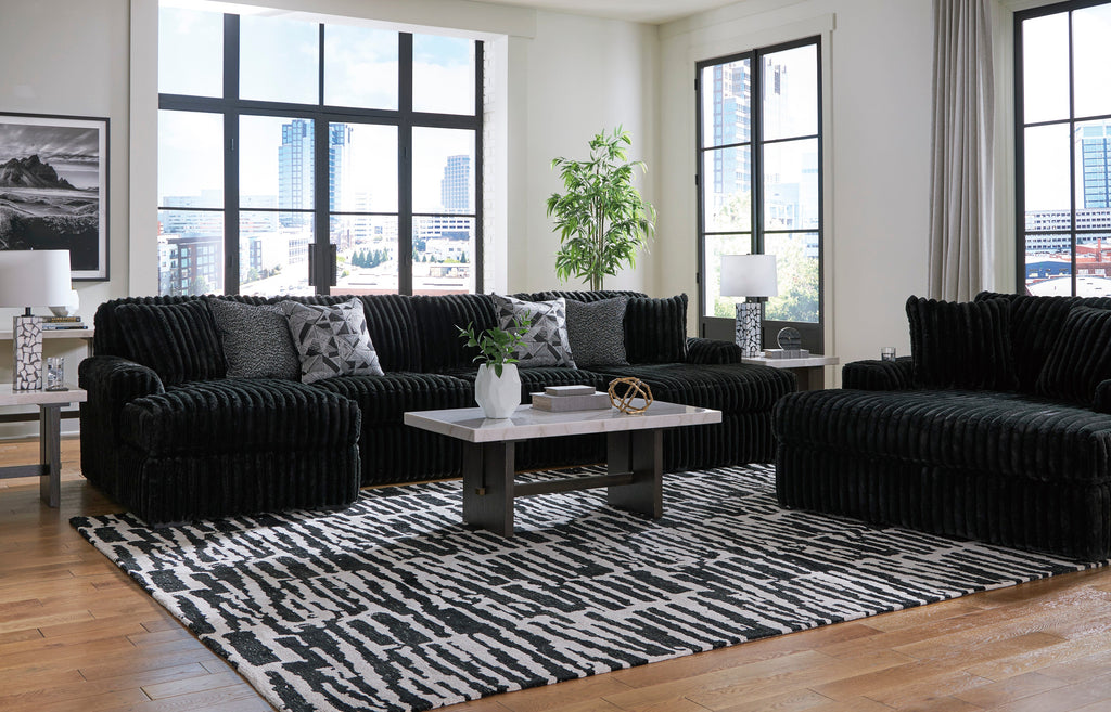 Midnight-Madness Onyx Corduroy 3-Piece Double Chaise Sectional
