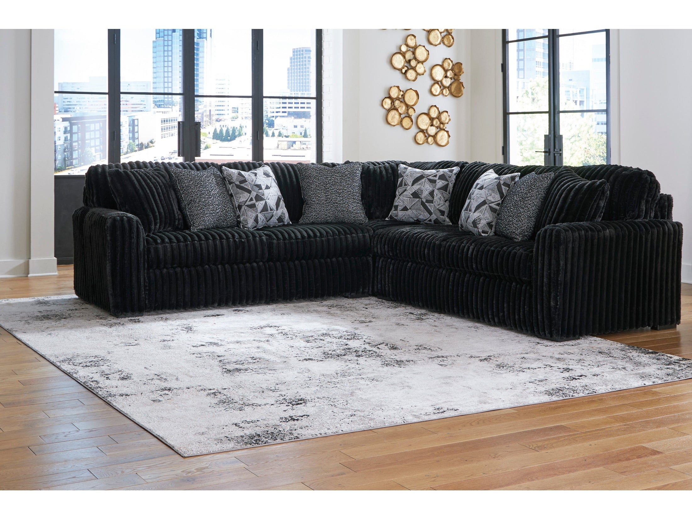 Midnight-Madness Onyx Corduroy 3-Piece Symmetrical Sectional