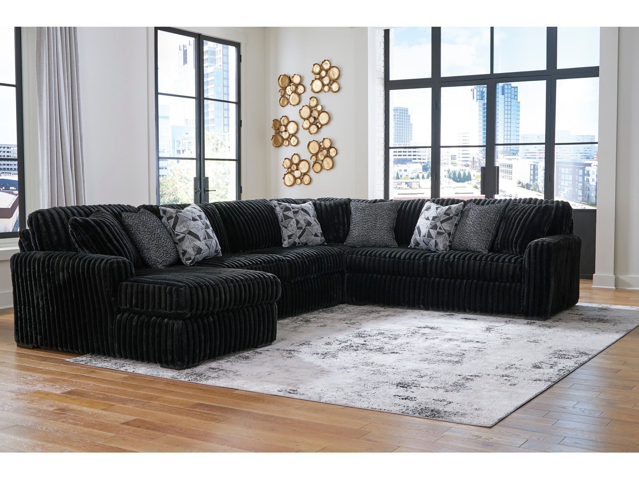 Midnight-Madness Onyx Corduroy 4-Piece LAF Chaise Sectional