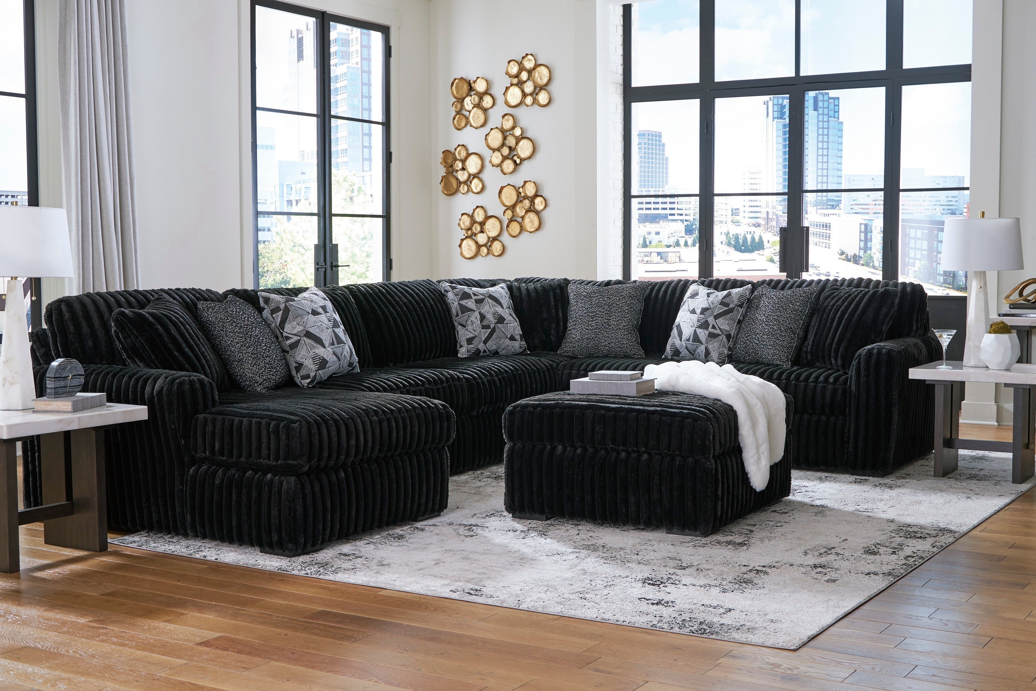 Midnight-Madness Onyx Corduroy 4-Piece LAF Chaise Sectional