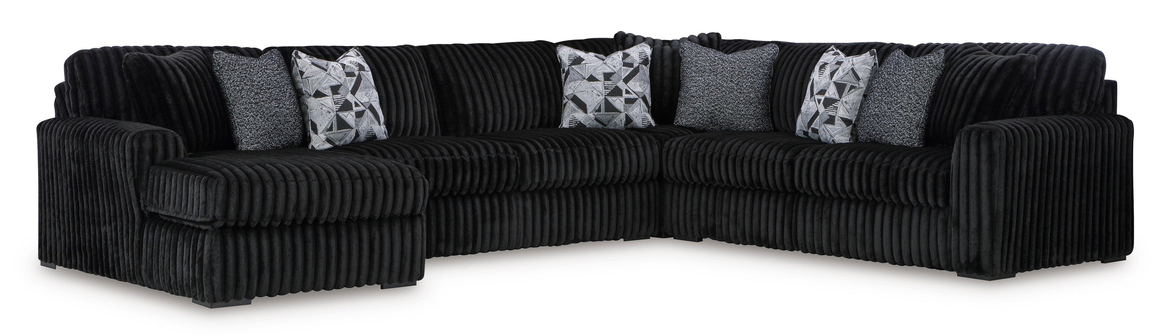Midnight-Madness Onyx Corduroy 4-Piece LAF Chaise Sectional