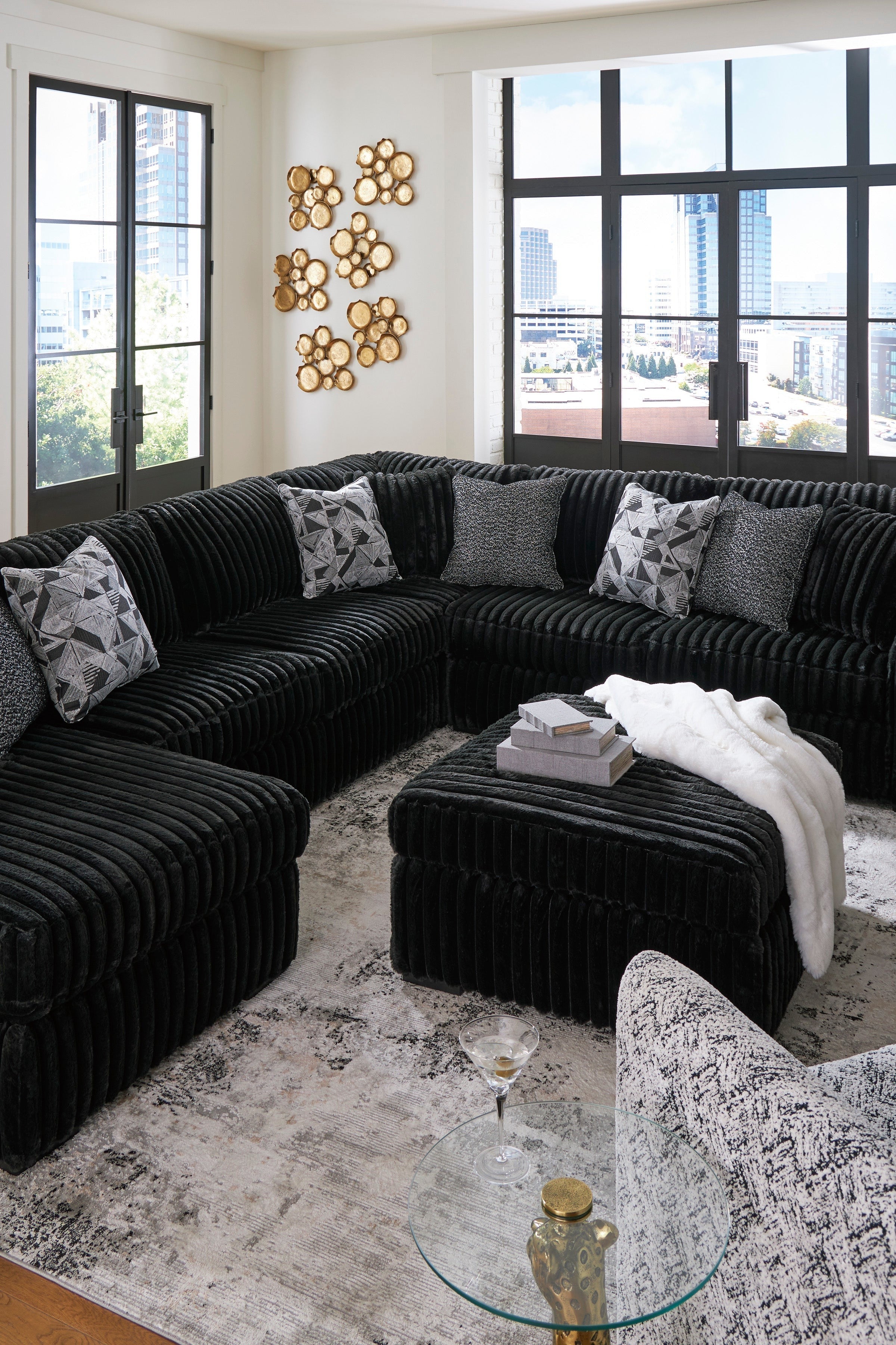 Midnight-Madness Onyx Corduroy 4-Piece LAF Chaise Sectional