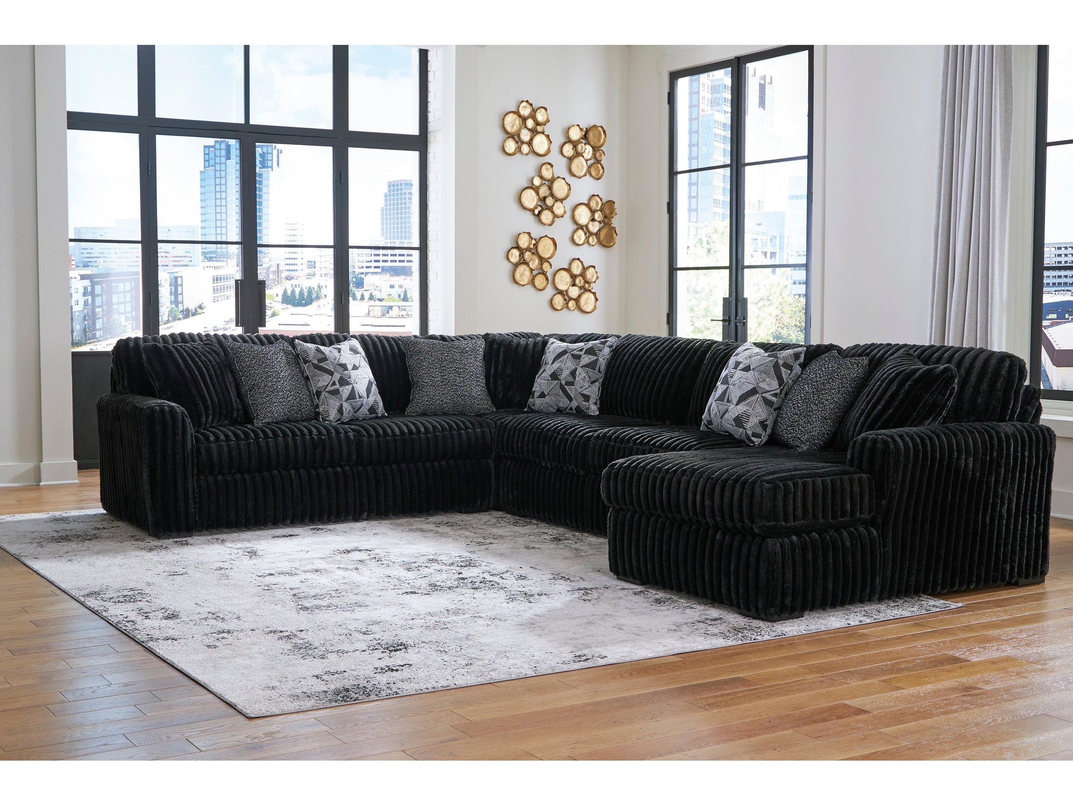 Midnight-Madness Onyx Corduroy 4-Piece RAF Chaise Sectional