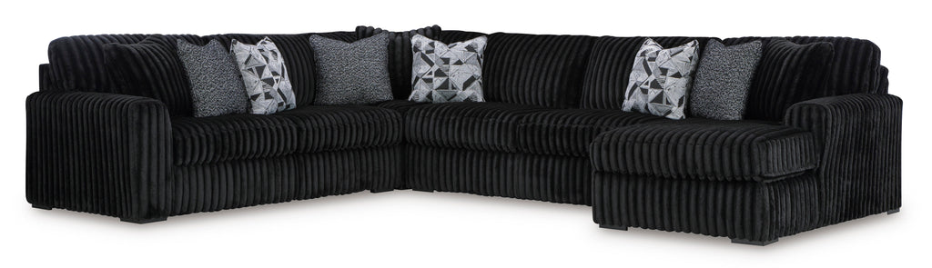 Midnight-Madness Onyx Corduroy 4-Piece RAF Chaise Sectional