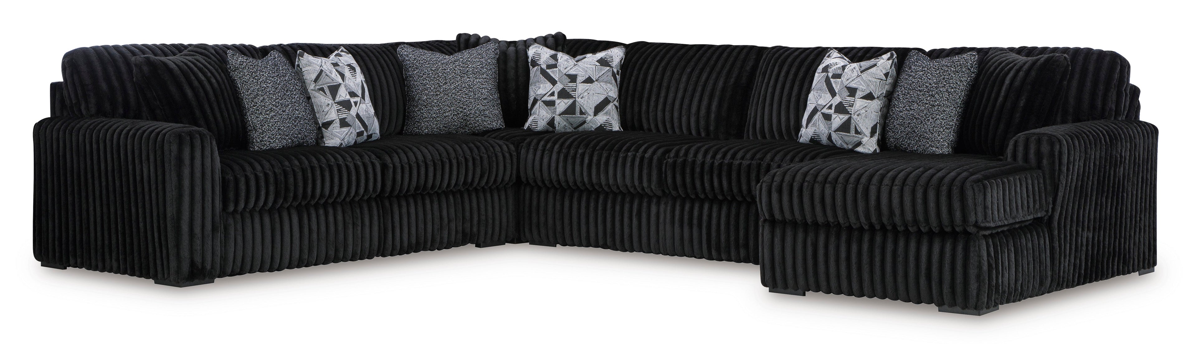 Midnight-Madness Onyx Corduroy 4-Piece RAF Chaise Sectional