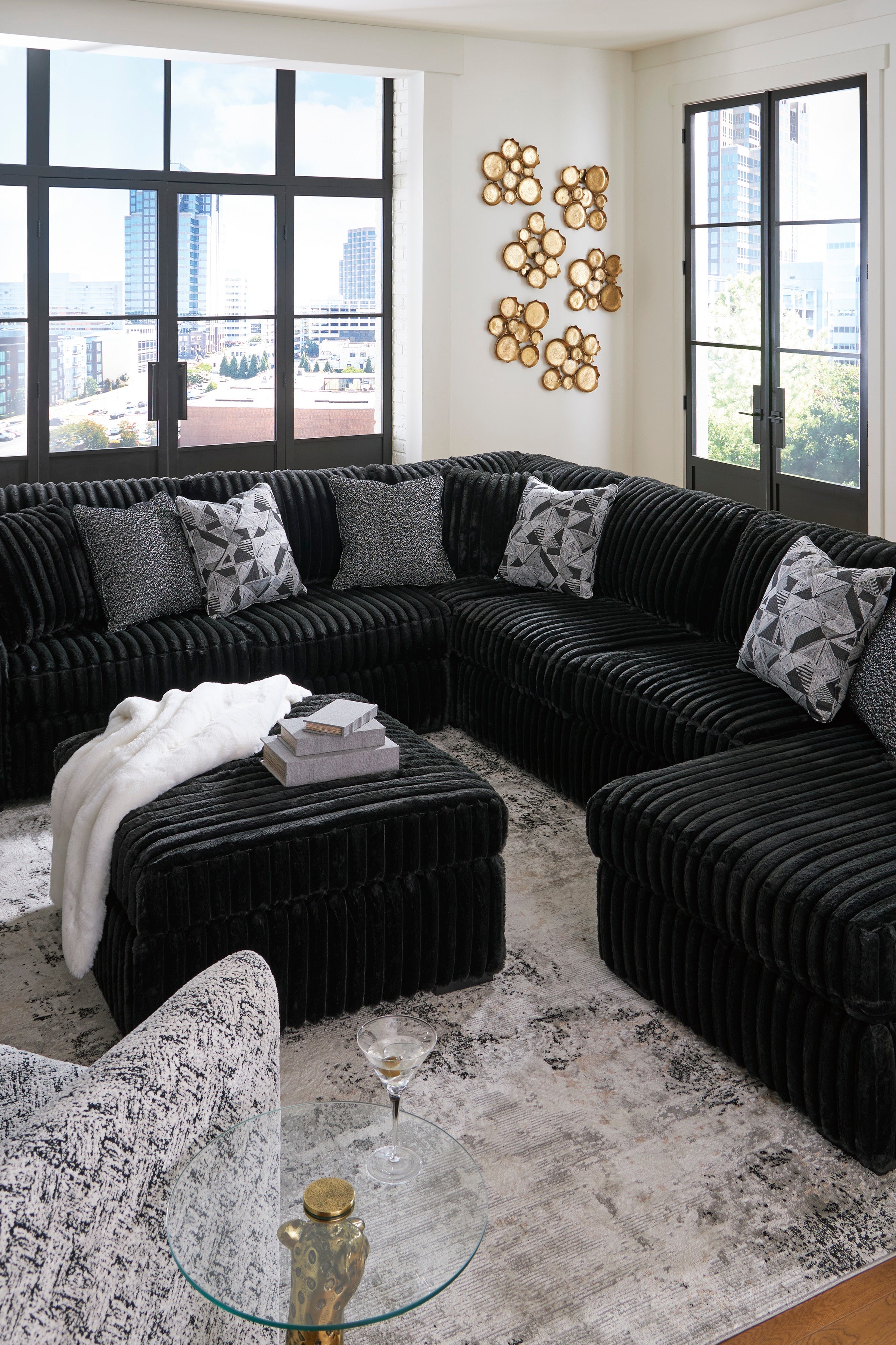 Midnight-Madness Onyx Corduroy 4-Piece RAF Chaise Sectional