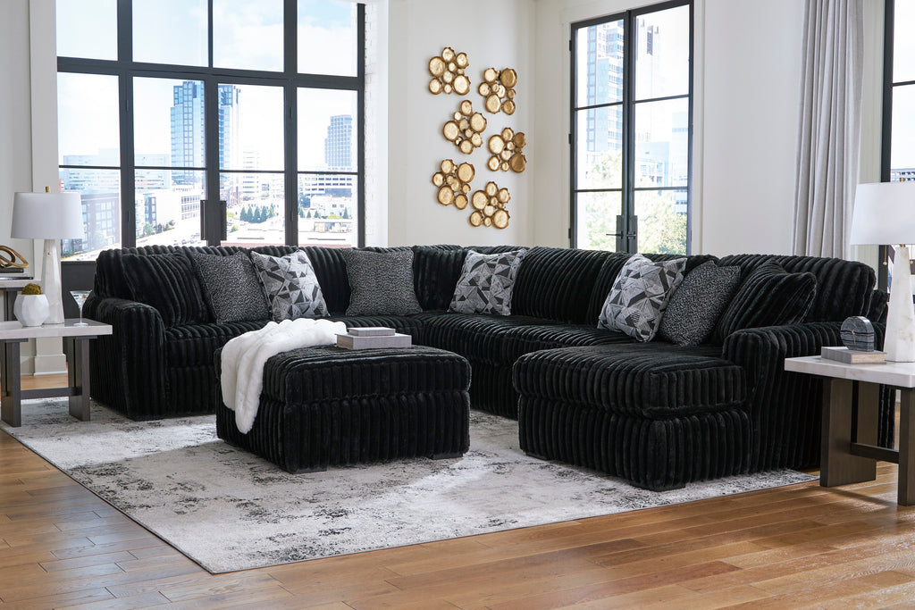 Midnight-Madness Onyx Corduroy 4-Piece RAF Chaise Sectional