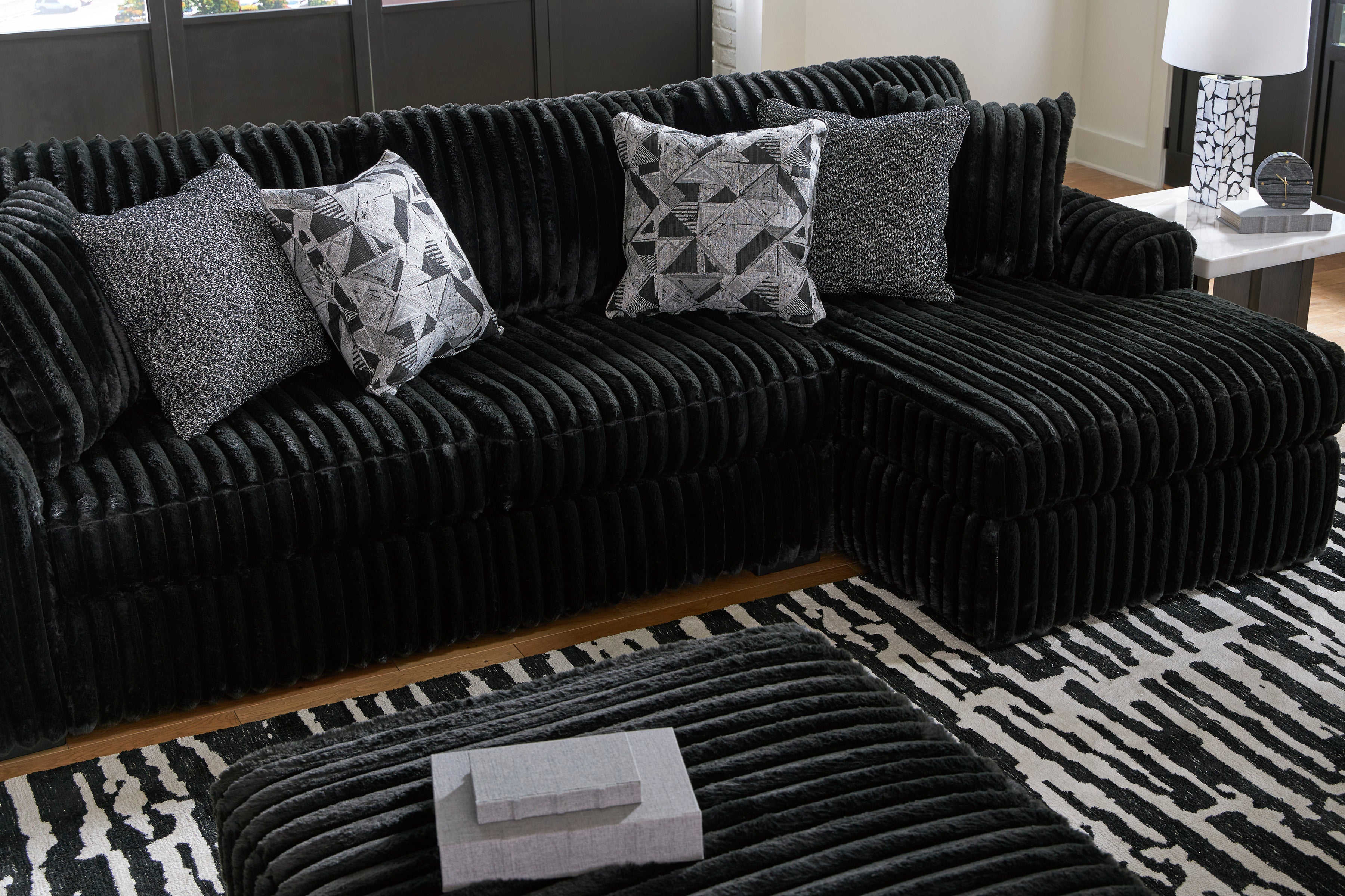 Midnight-Madness Onyx Corduroy Modular Sectional Units