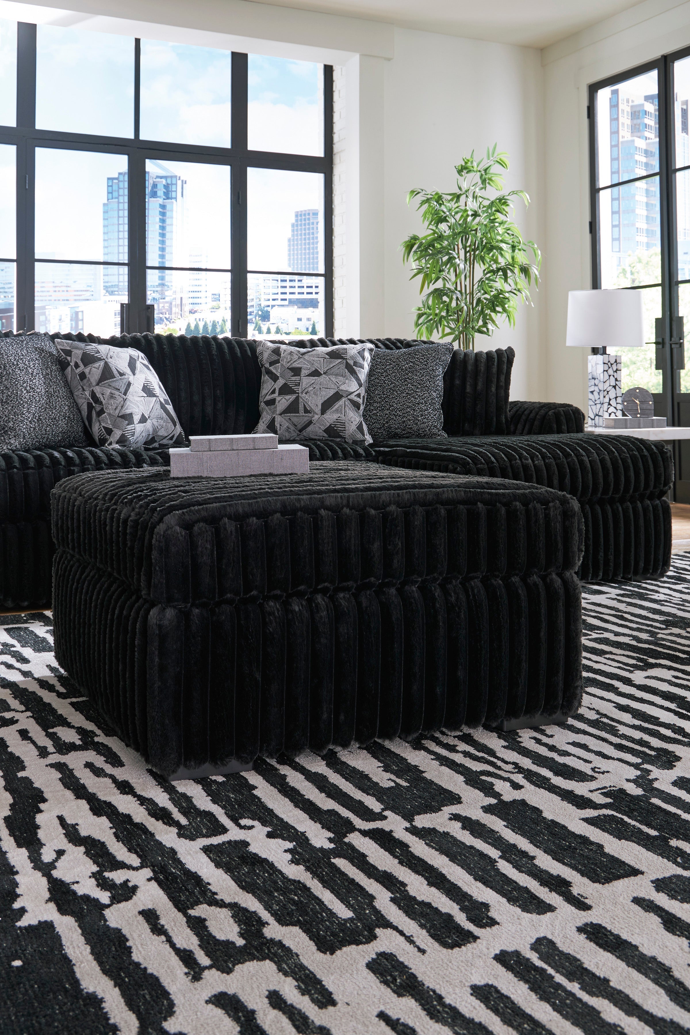 Midnight-Madness Onyx Corduroy Modular Sectional Units