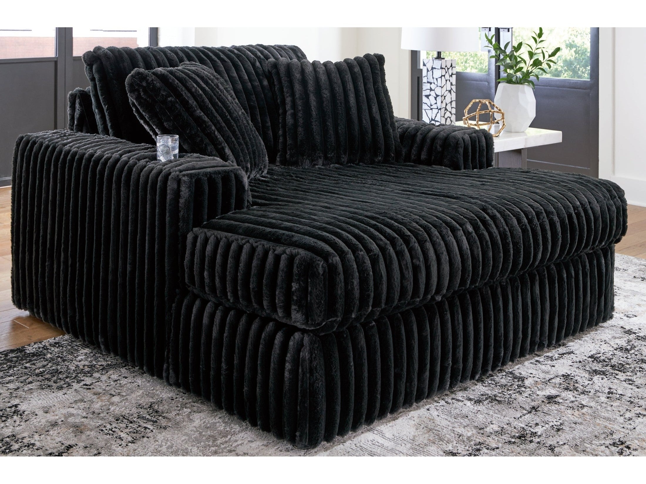 Midnight-Madness Onyx Corduroy Oversized Chaise