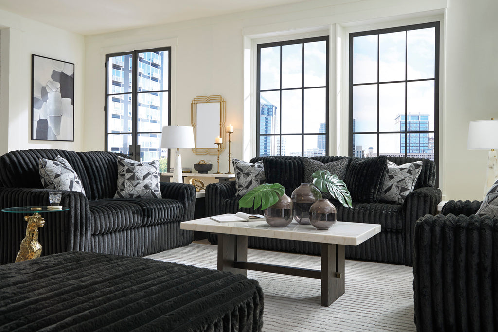 Midnight-Madness Onyx Corduroy Sofa and Loveseat Living Room Set