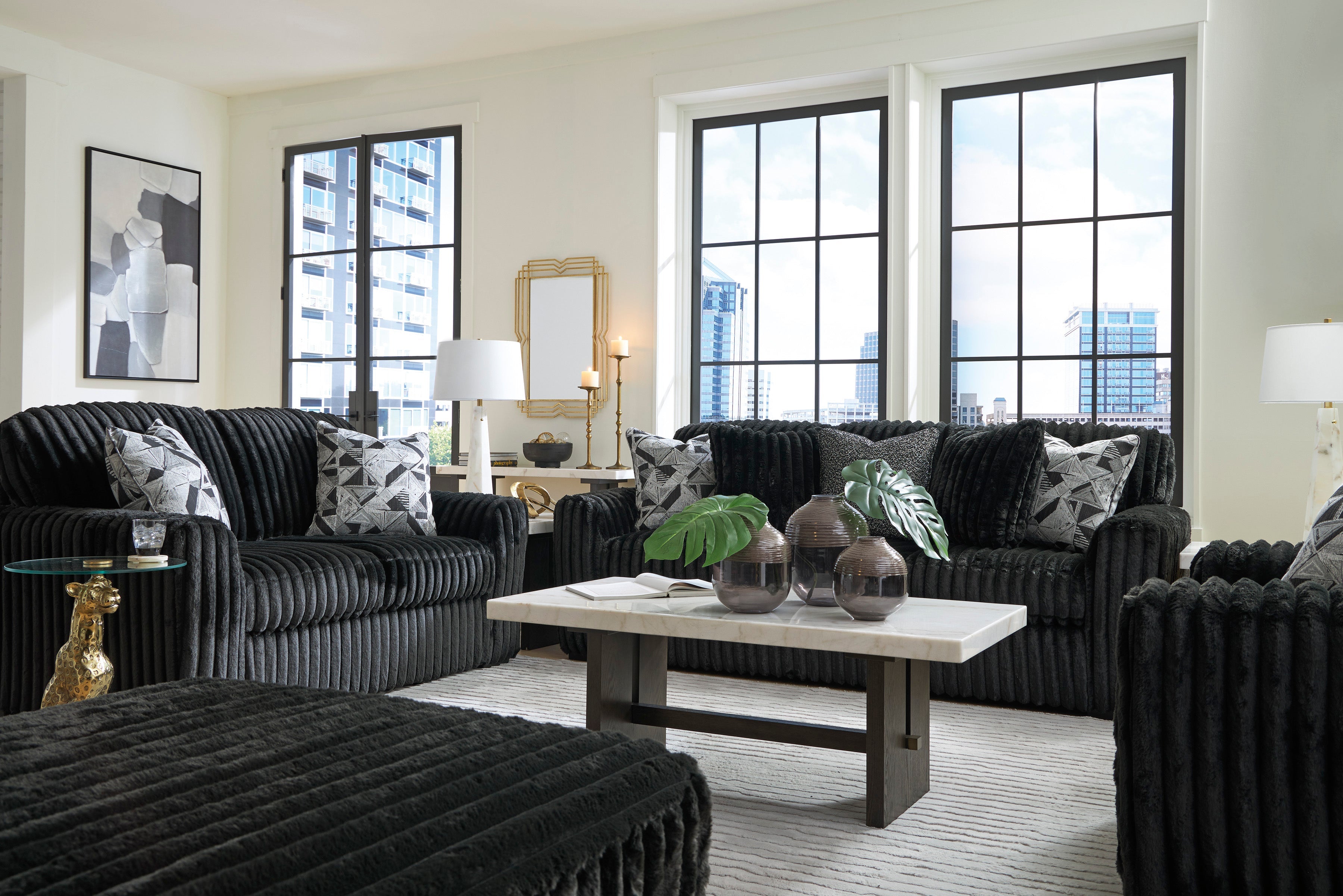 Midnight-Madness Onyx Corduroy Sofa and Loveseat Living Room Set