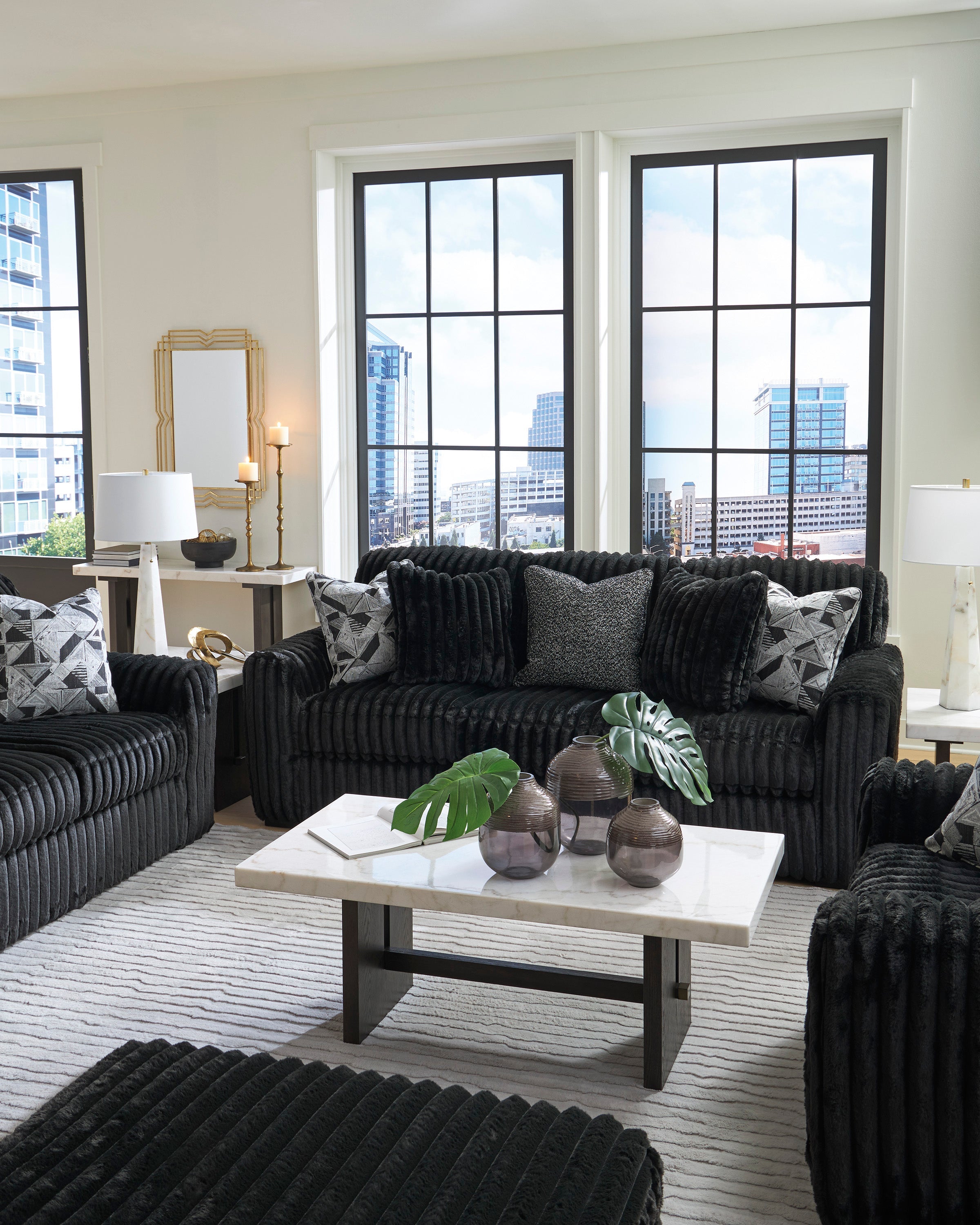 Midnight-Madness Onyx Corduroy Sofa and Loveseat Living Room Set
