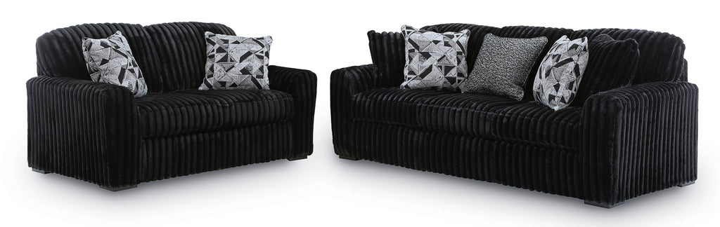 Midnight-Madness Onyx Corduroy Sofa and Loveseat Living Room Set