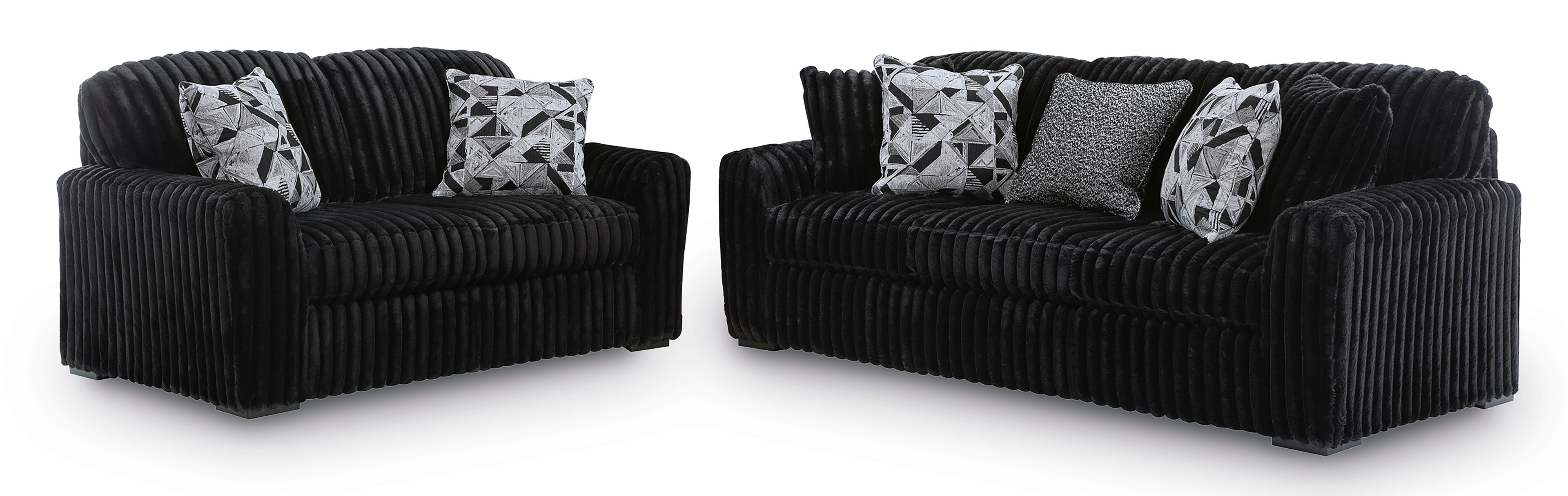 Midnight-Madness Onyx Corduroy Sofa and Loveseat Living Room Set