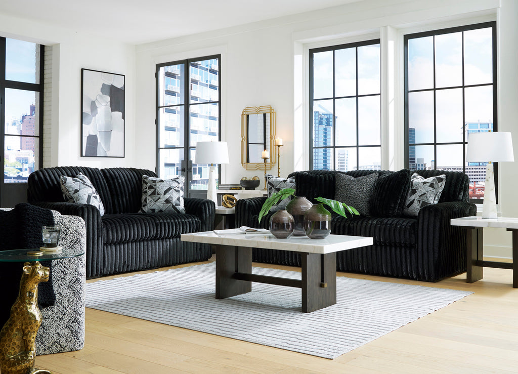 Midnight-Madness Onyx Corduroy Sofa and Loveseat Living Room Set