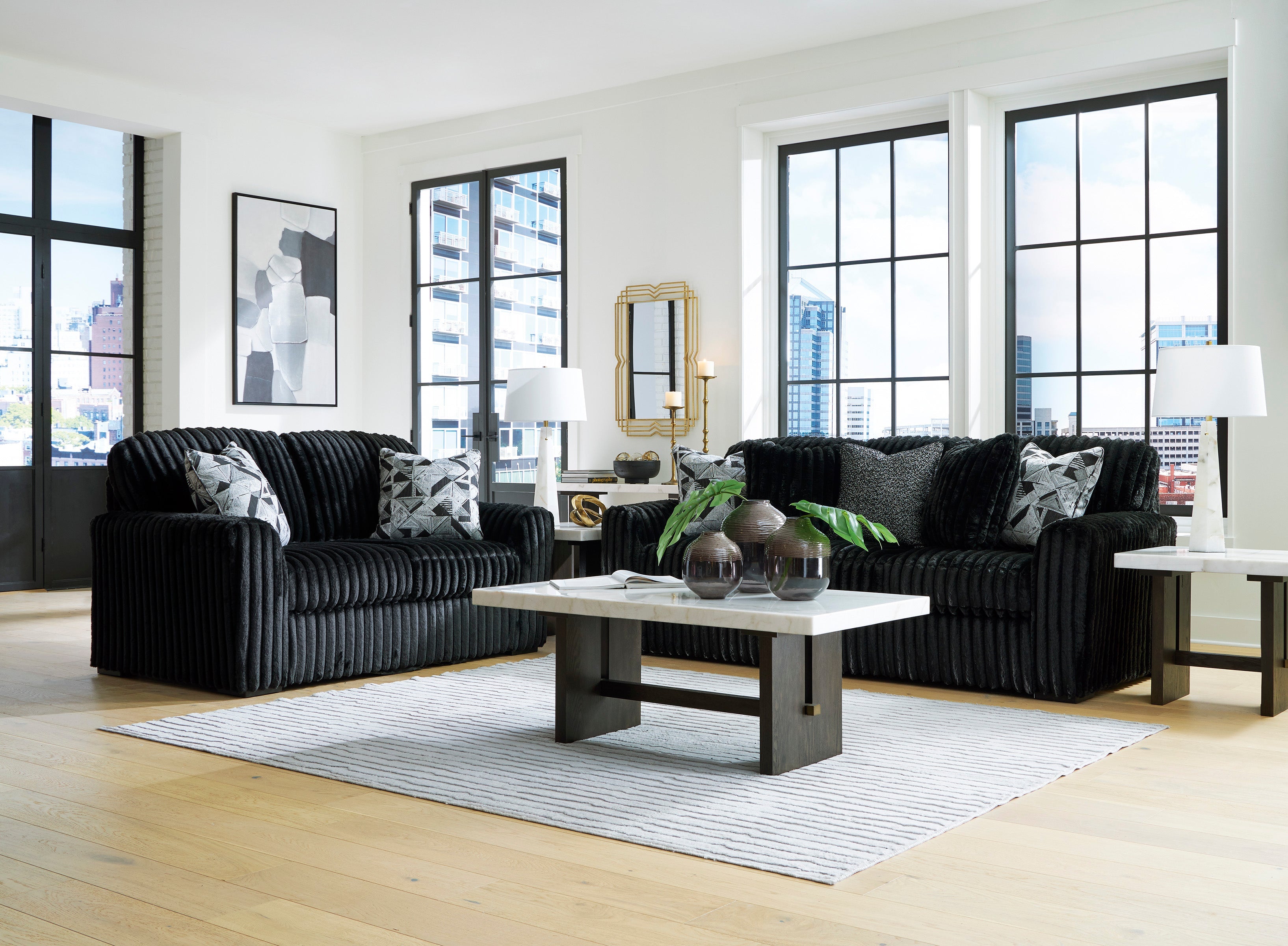 Midnight-Madness Onyx Corduroy Sofa and Loveseat Living Room Set