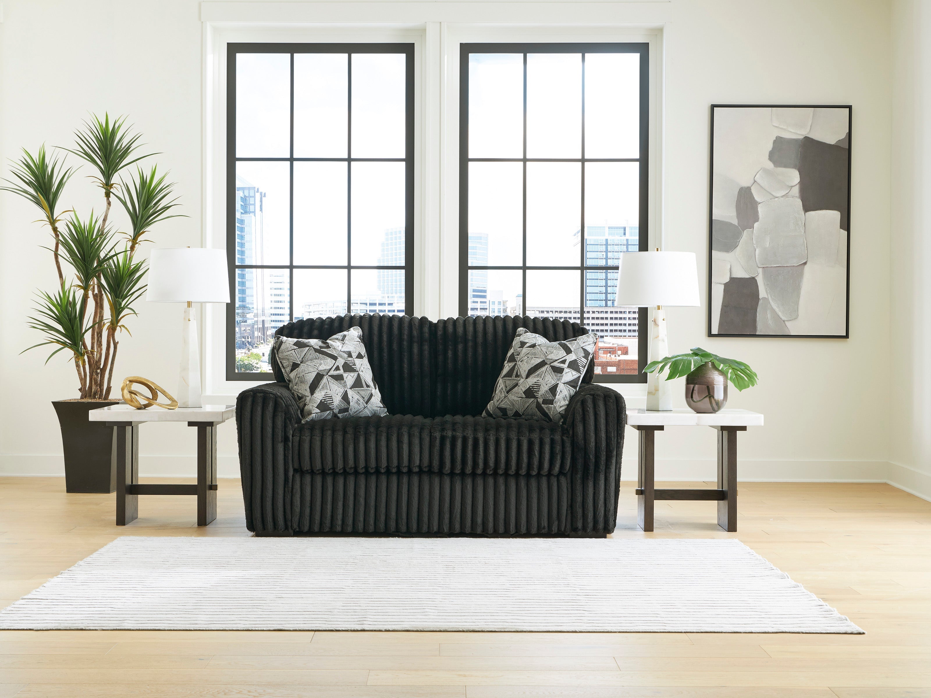 Midnight-Madness Onyx Corduroy Sofa and Loveseat Living Room Set