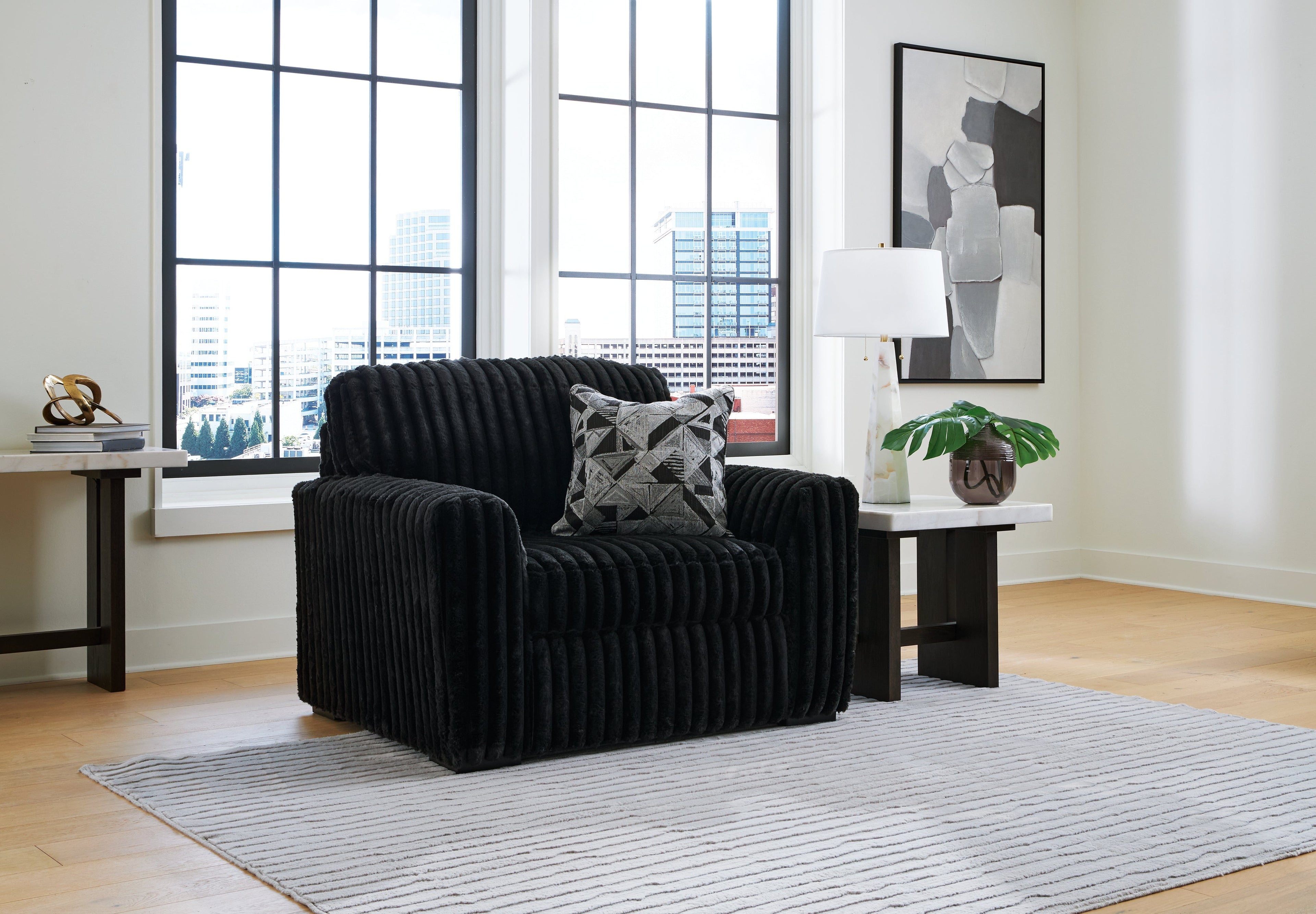 Midnight-Madness Onyx Oversized Chair and Ottoman
