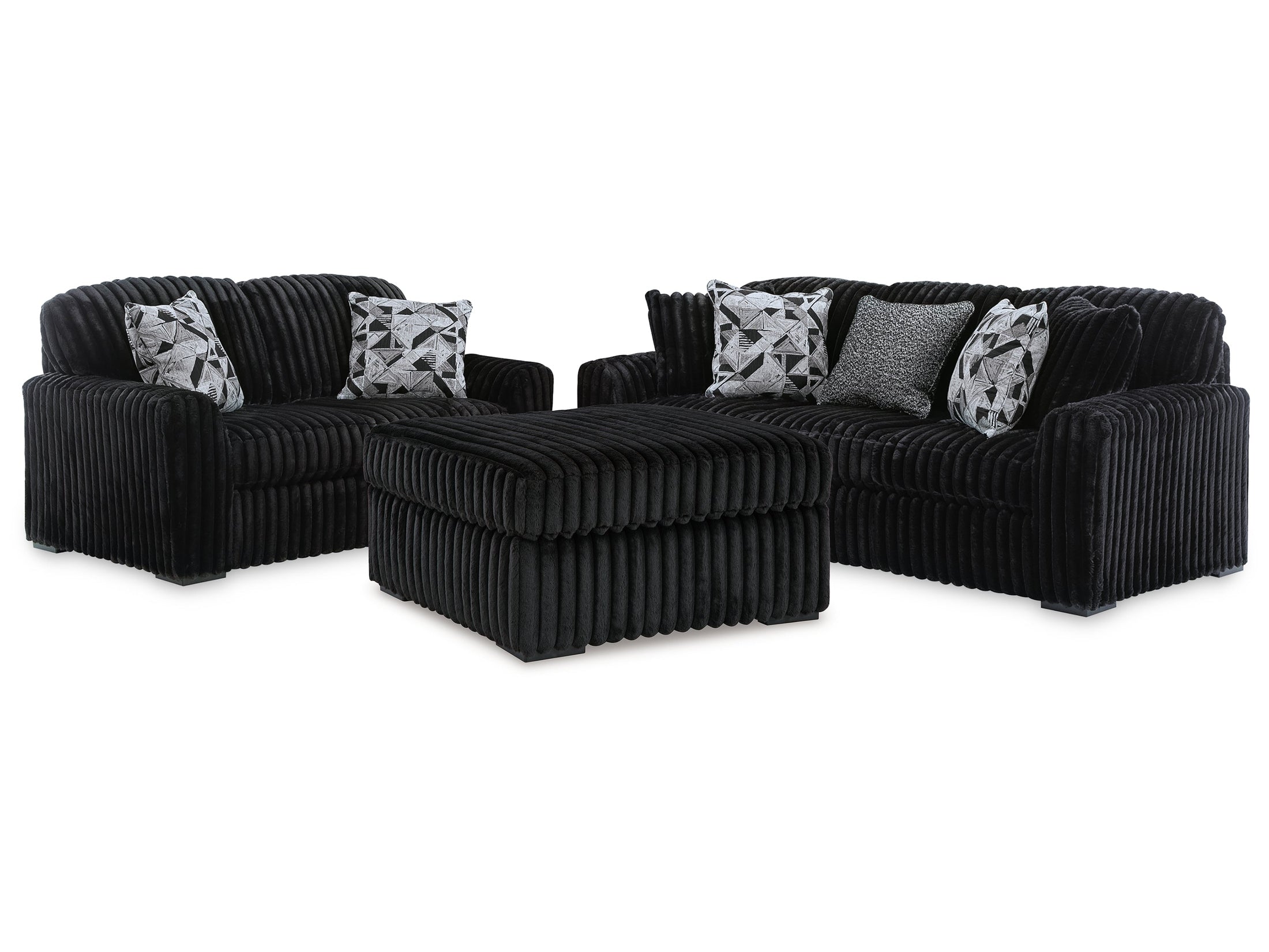 Midnight-Madness Onyx Sofa, Loveseat and Oversized Ottoman