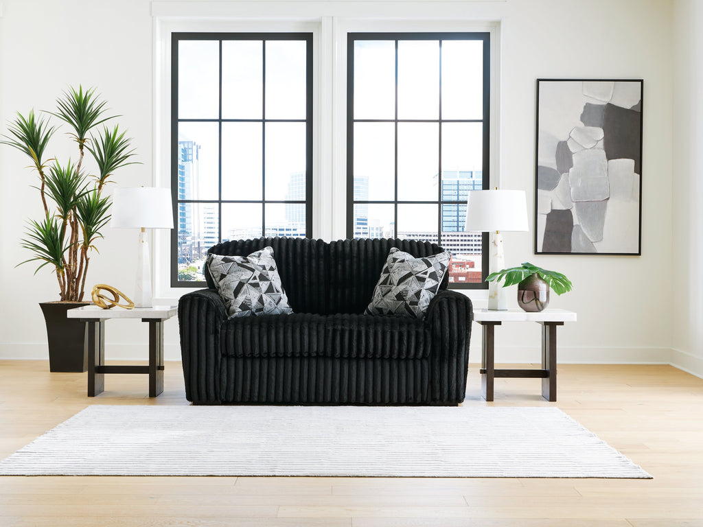 Midnight-Madness Onyx Sofa, Loveseat and Oversized Ottoman