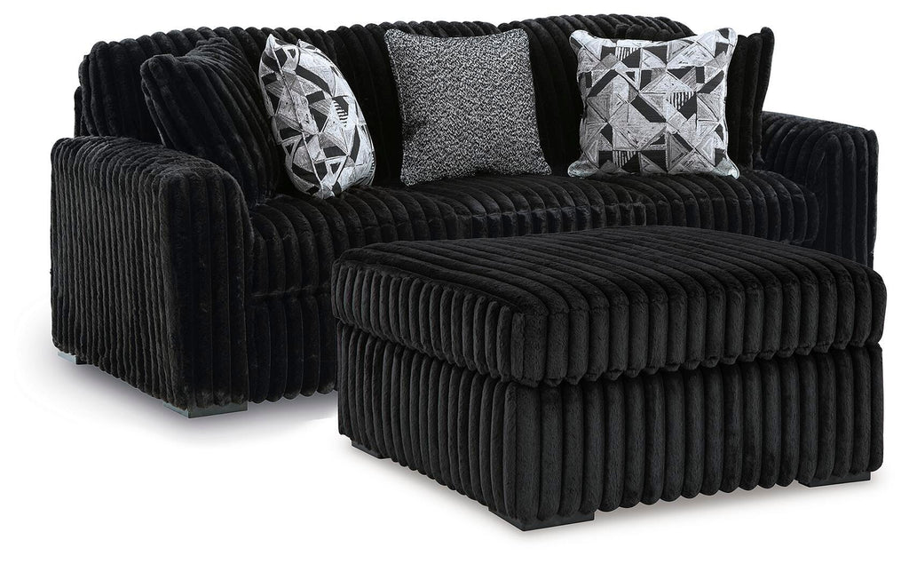 Midnight-Madness Onyx Sofa and Oversized Ottoman