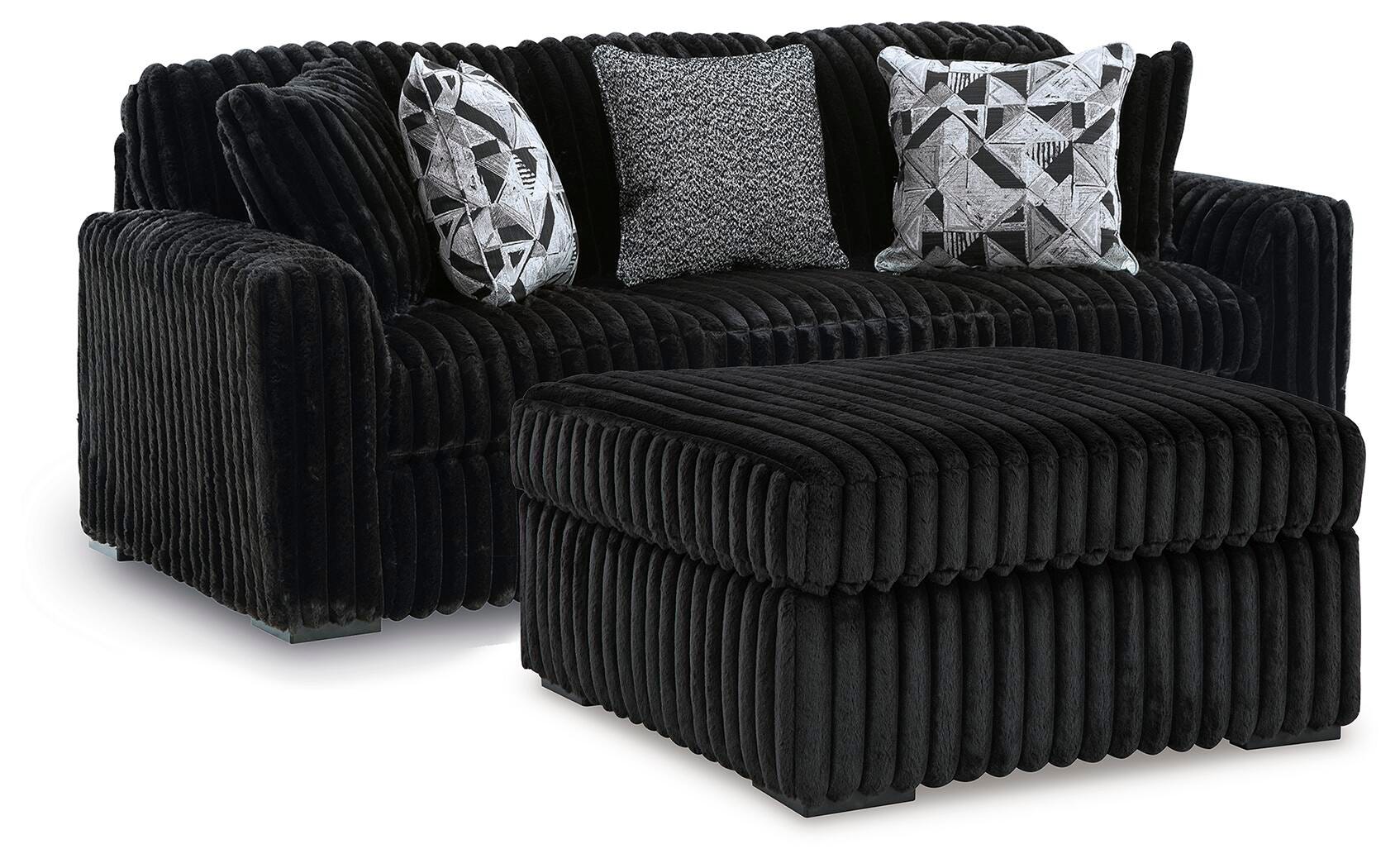 Midnight-Madness Onyx Sofa and Oversized Ottoman