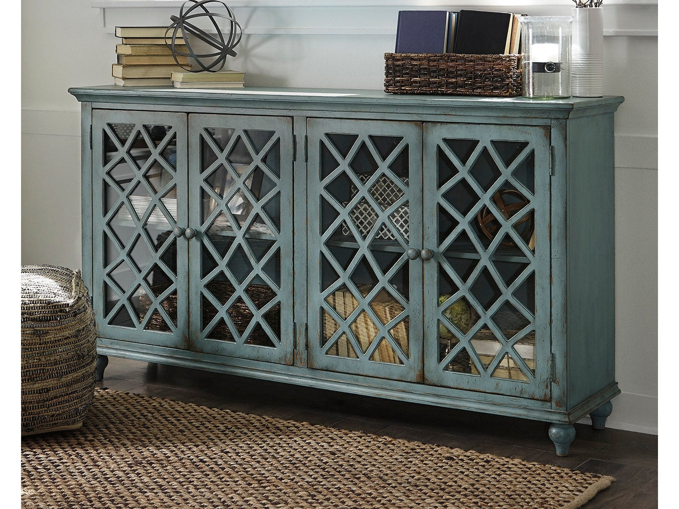 Mirimyn Antique Teal Accent Cabinet w/ 4 Door