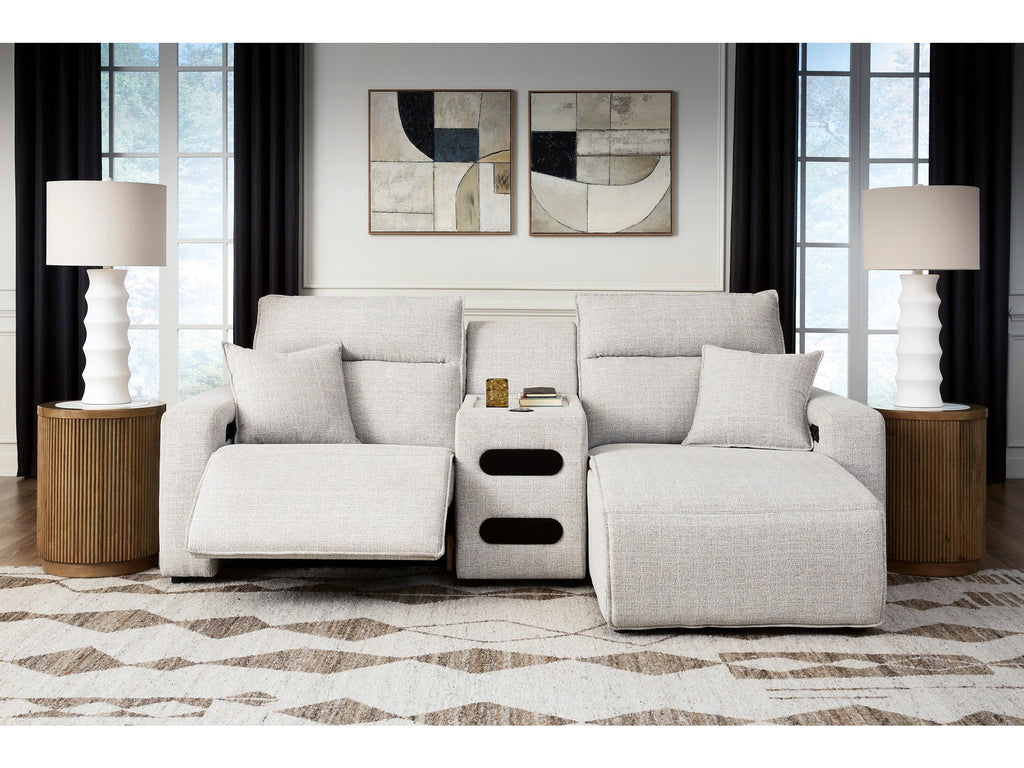 Modmax II Stone 3 Pc Power Reclining Sectional w/ Chaise and Audio Console