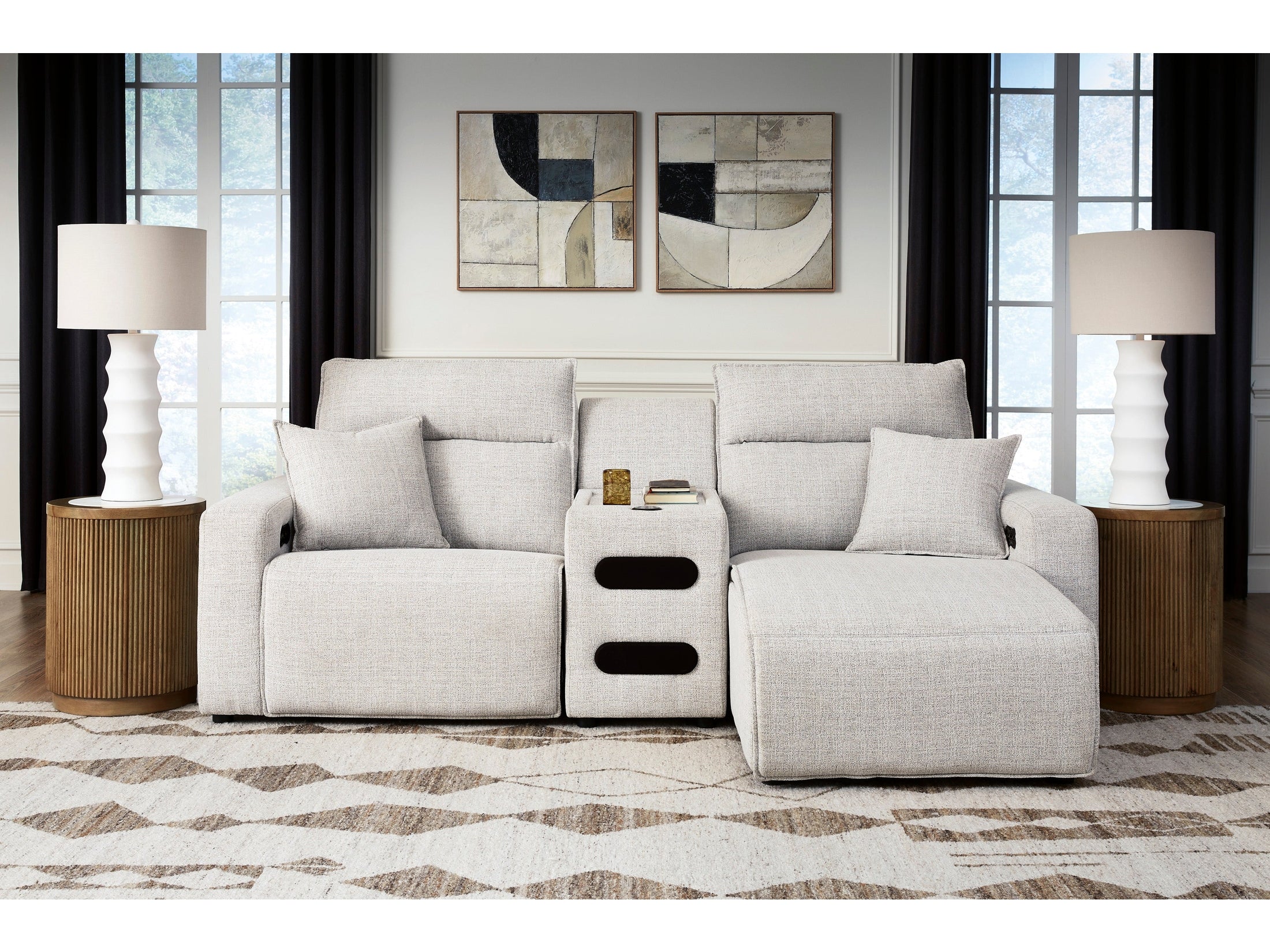 Modmax II Stone 3 Pc Power Reclining Sectional w/ Chaise and Audio Console