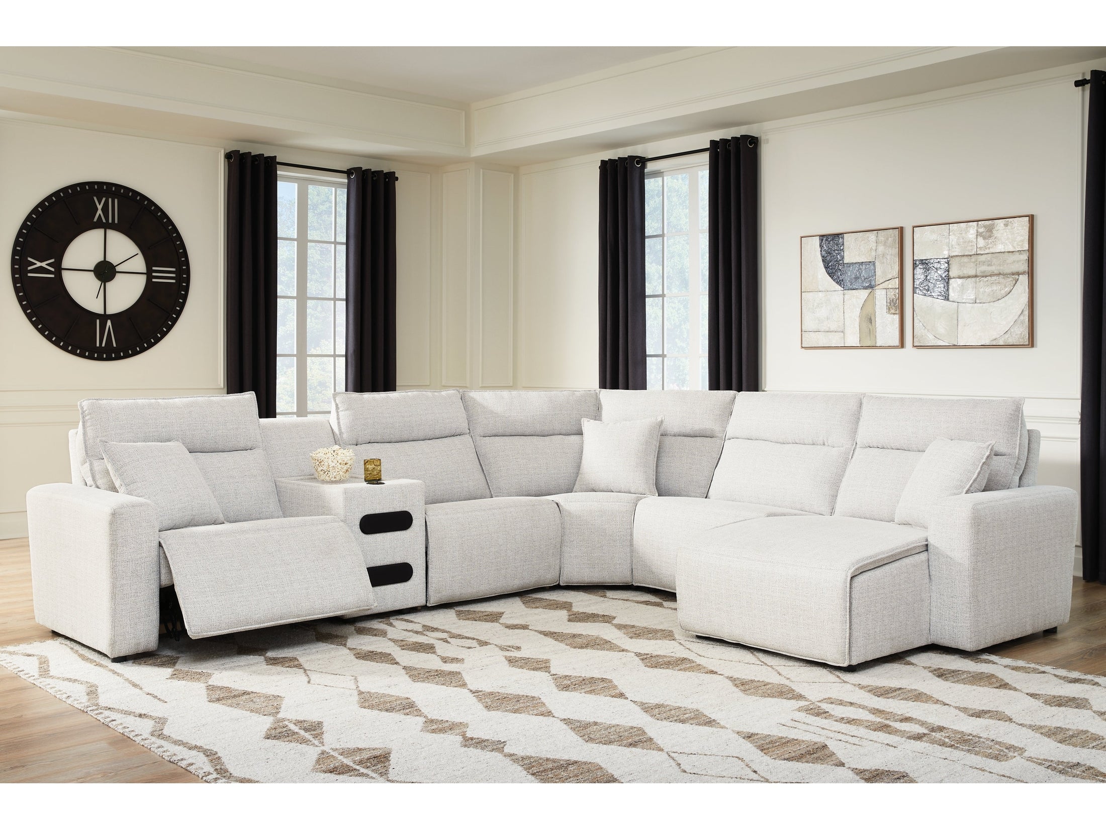 Modmax II Stone 6 Pc Reclining Sectional w/ Chaise and Audio Console