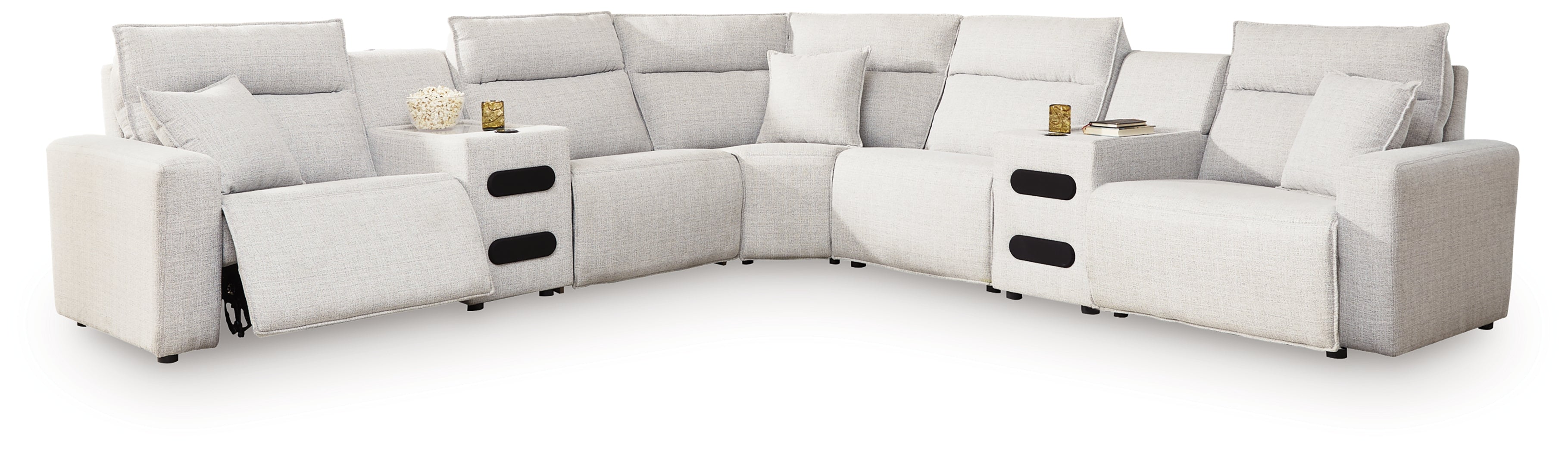 Modmax II Stone 7 Pc Power Reclining Sectional w/ Chaise & Audio Consoles