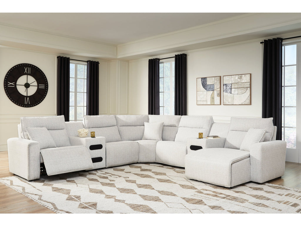 Modmax II Stone 7 Pc Power Reclining Sectional w/ Chaise and Audio Consoles