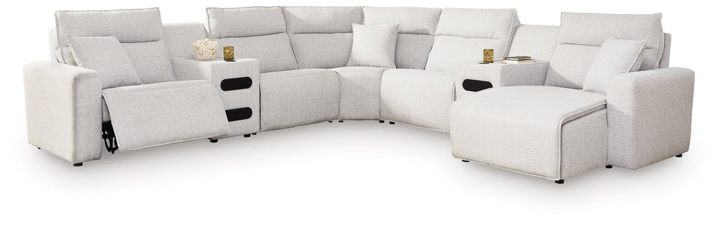 Modmax II Stone 7 Pc Power Reclining Sectional w/ Chaise and Audio Consoles