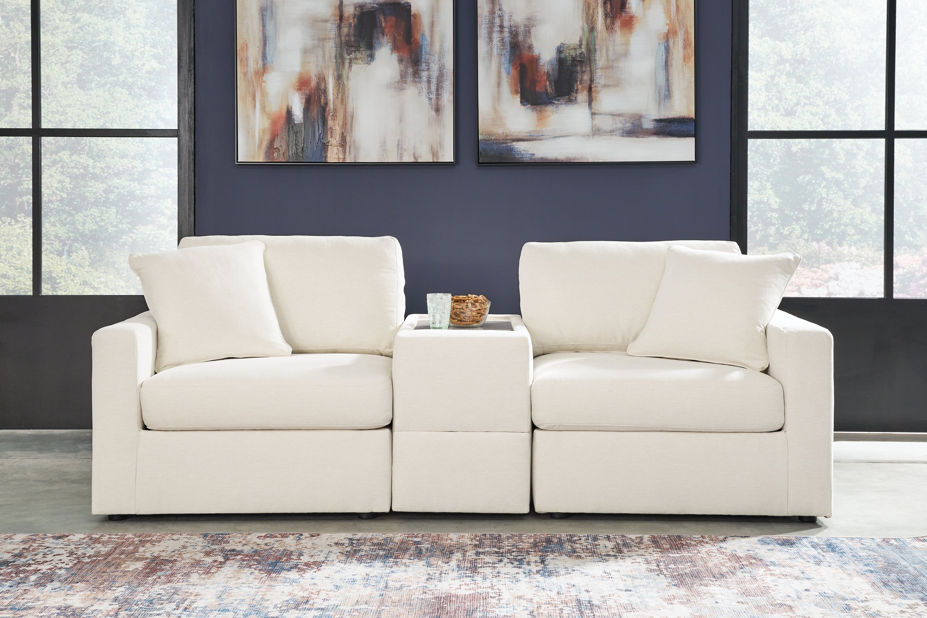 Modmax Oyster 3 Pc Sectional Sofa, 2 Pc Sectional Loveseat, Console and Swivel Glider Recl
