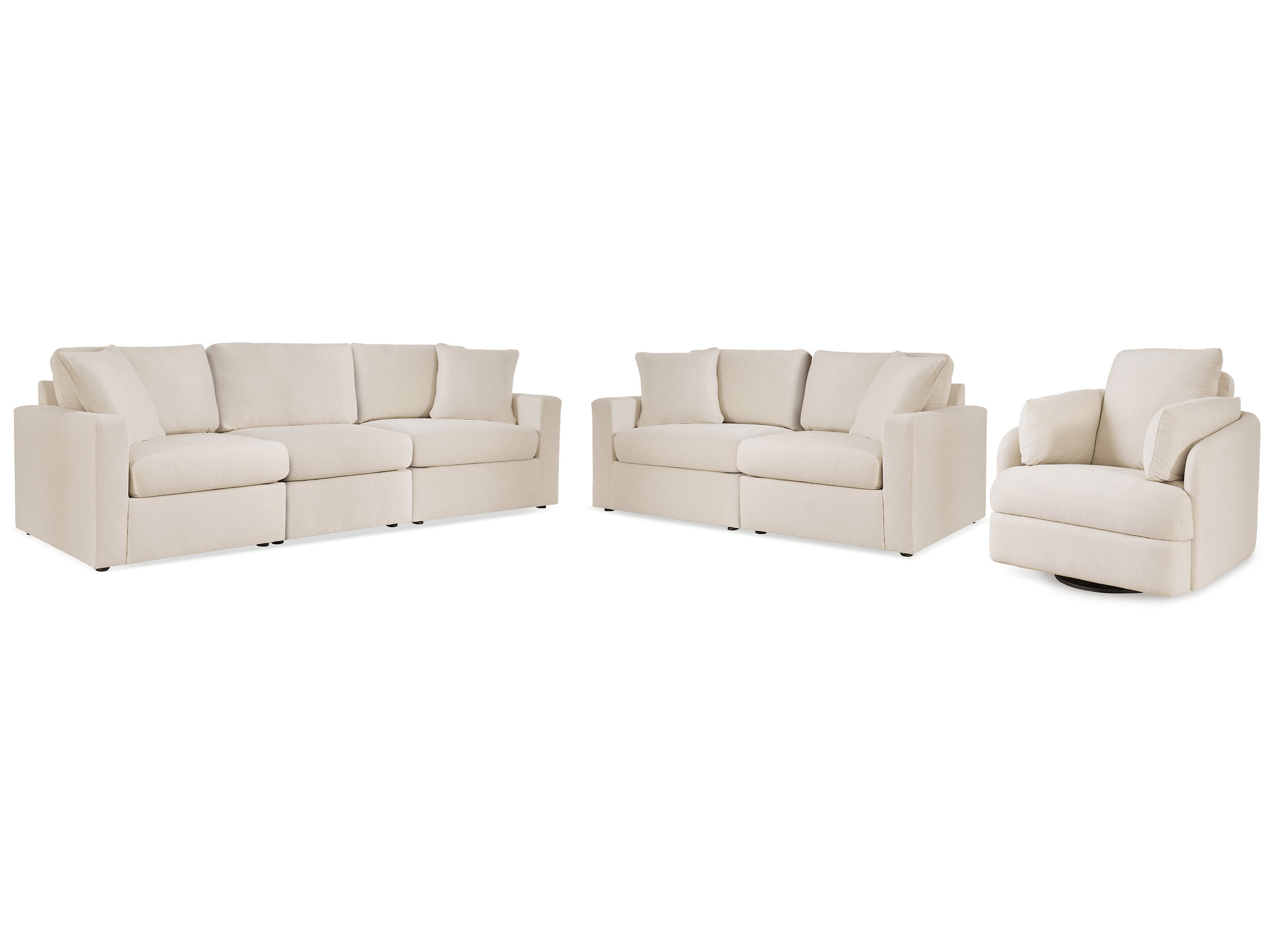 Modmax Oyster 3 Pc Sectional Sofa, 2 Pc Sectional Loveseat and Swivel Glider Recliner