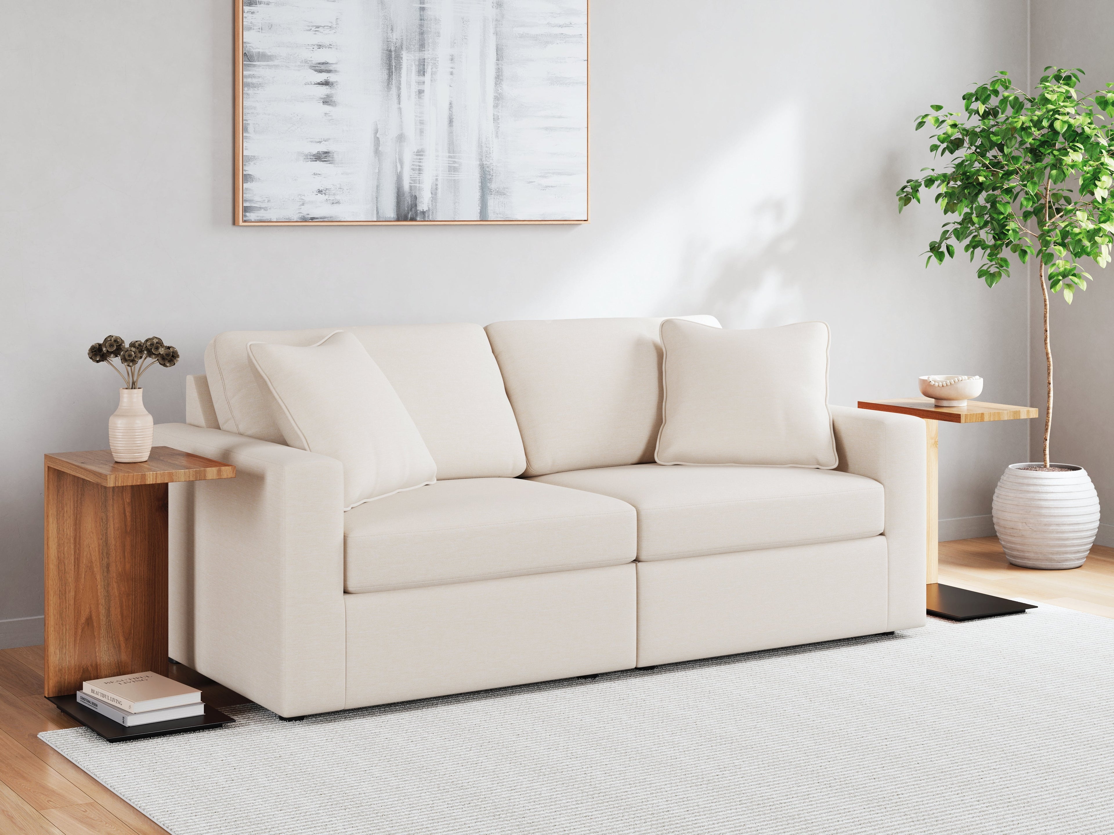 Modmax Oyster 3 Pc Sectional Sofa and 2 Pc Sectional Loveseat w/ Console