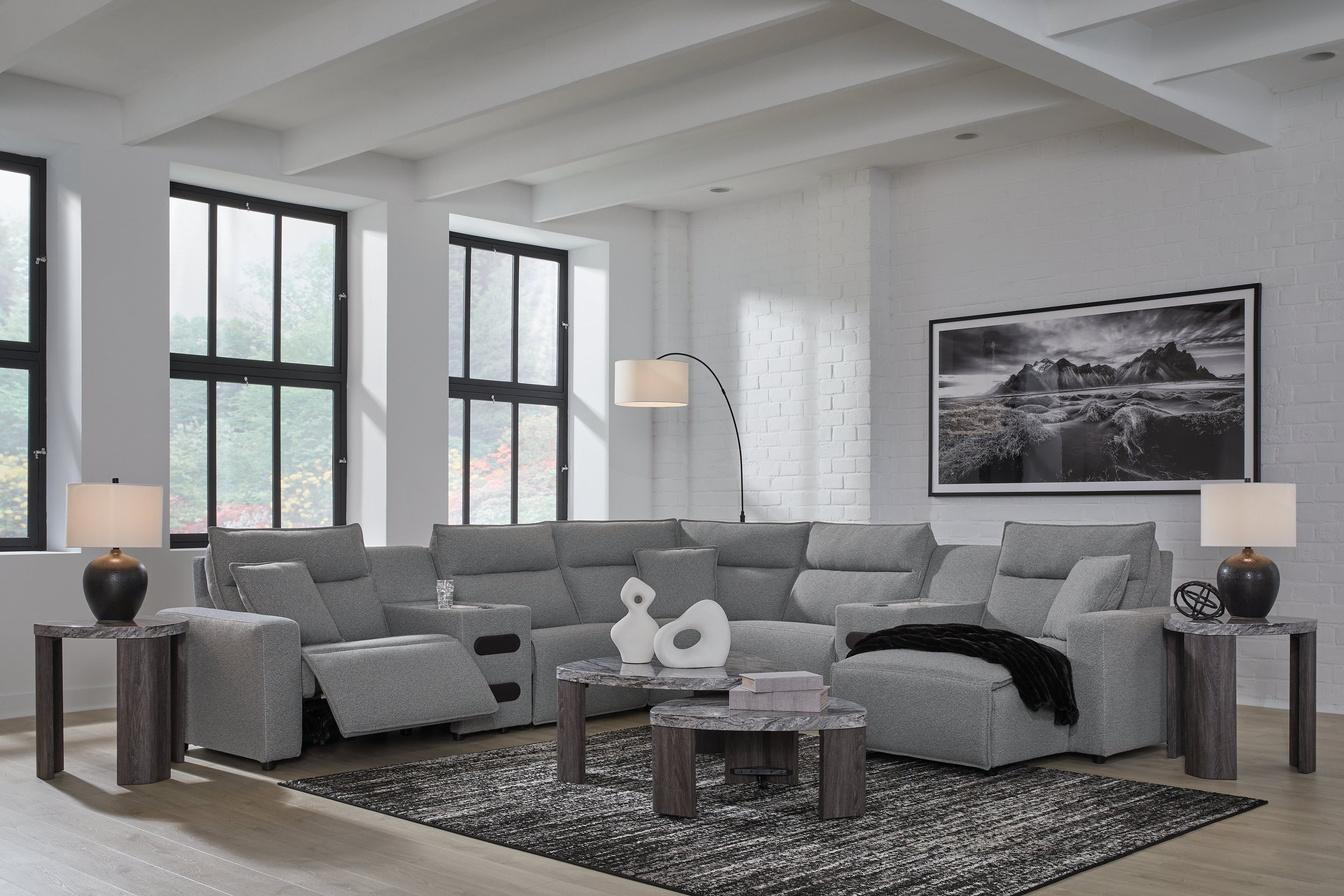 Modmax Salt and Pepper 7-Piece Power Reclining Sectional with Chaise