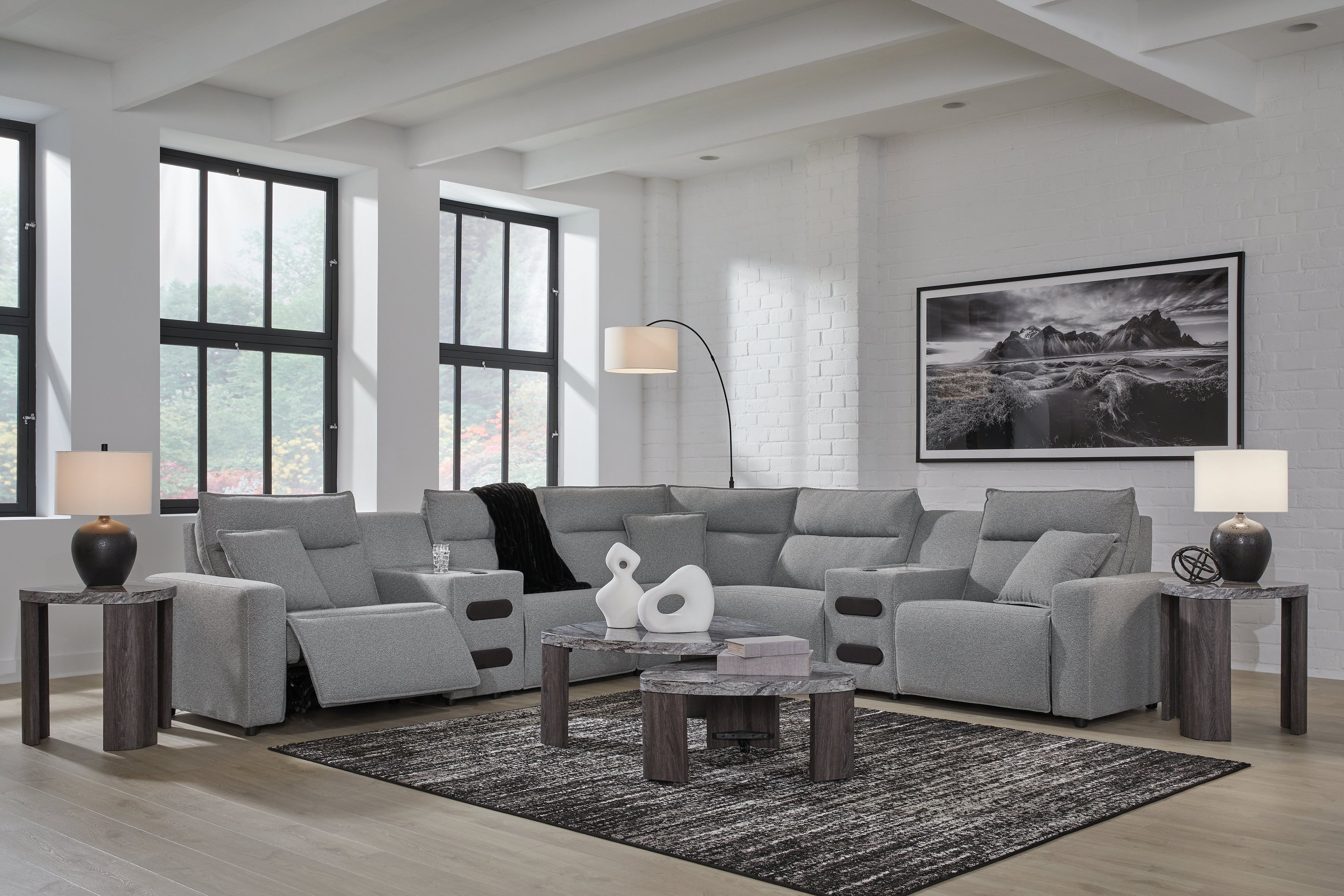 Modmax Salt and Pepper 7-Piece Power Reclining Sectional with Chaise