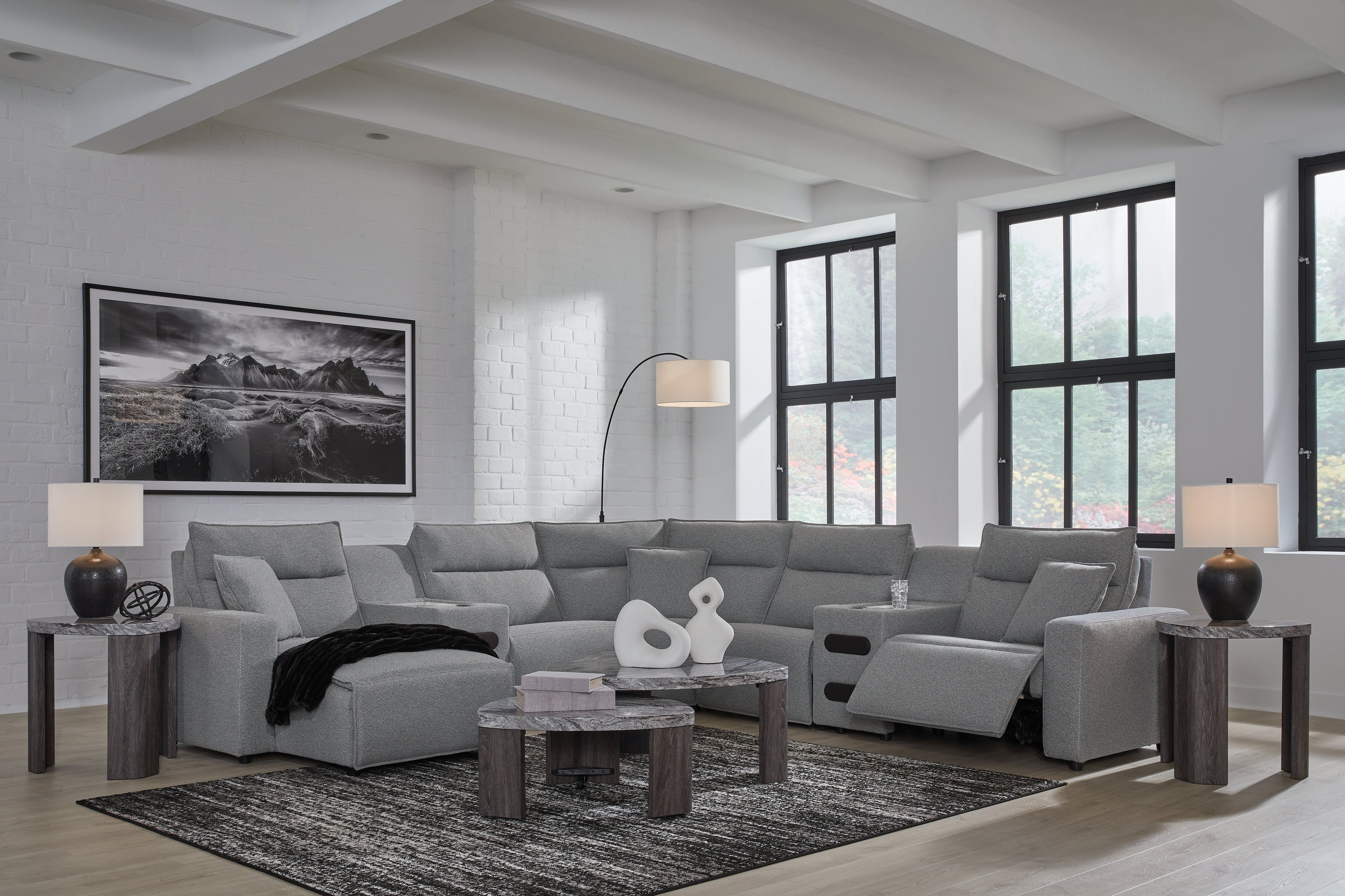 Modmax Salt and Pepper 7-Piece Power Reclining Sectional with Chaise