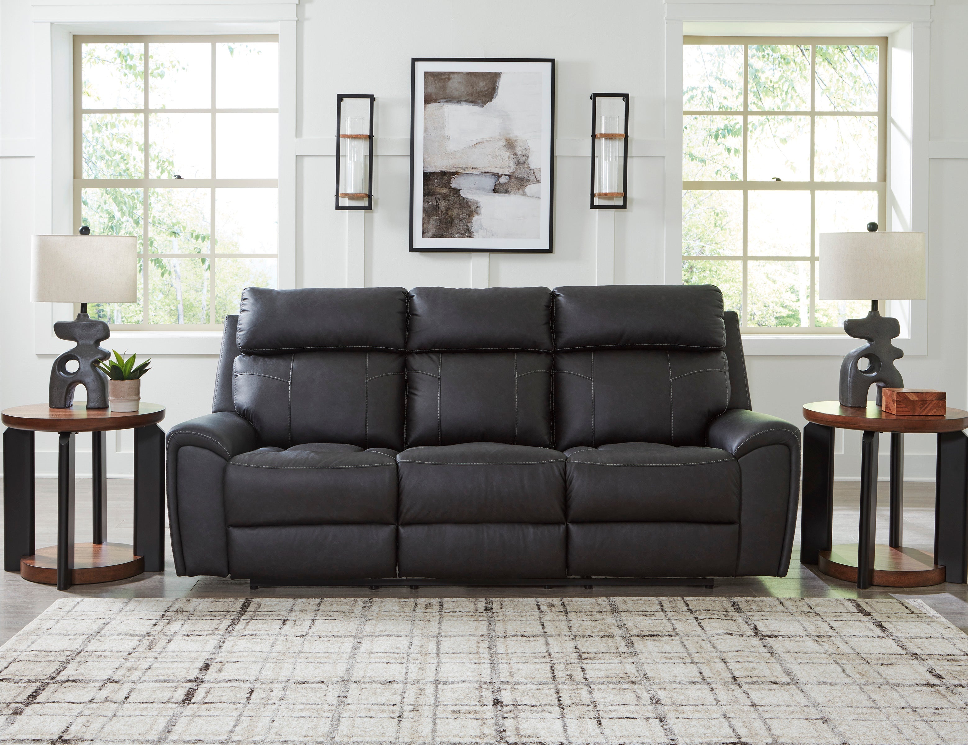 Montacute Black Reclining Sofa w/Drop Down Table