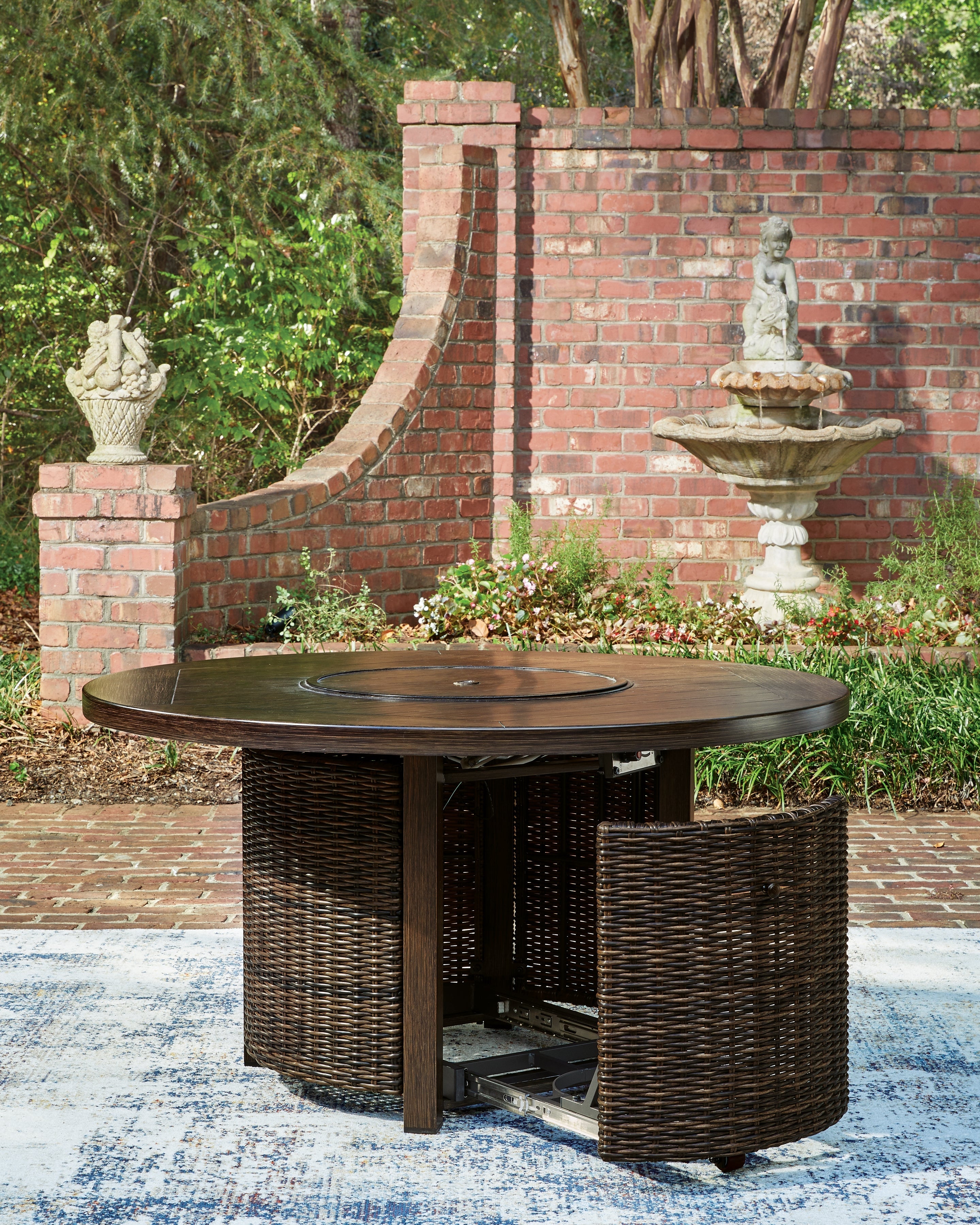 Monterey Point Dark Brown Round Fire Pit Table