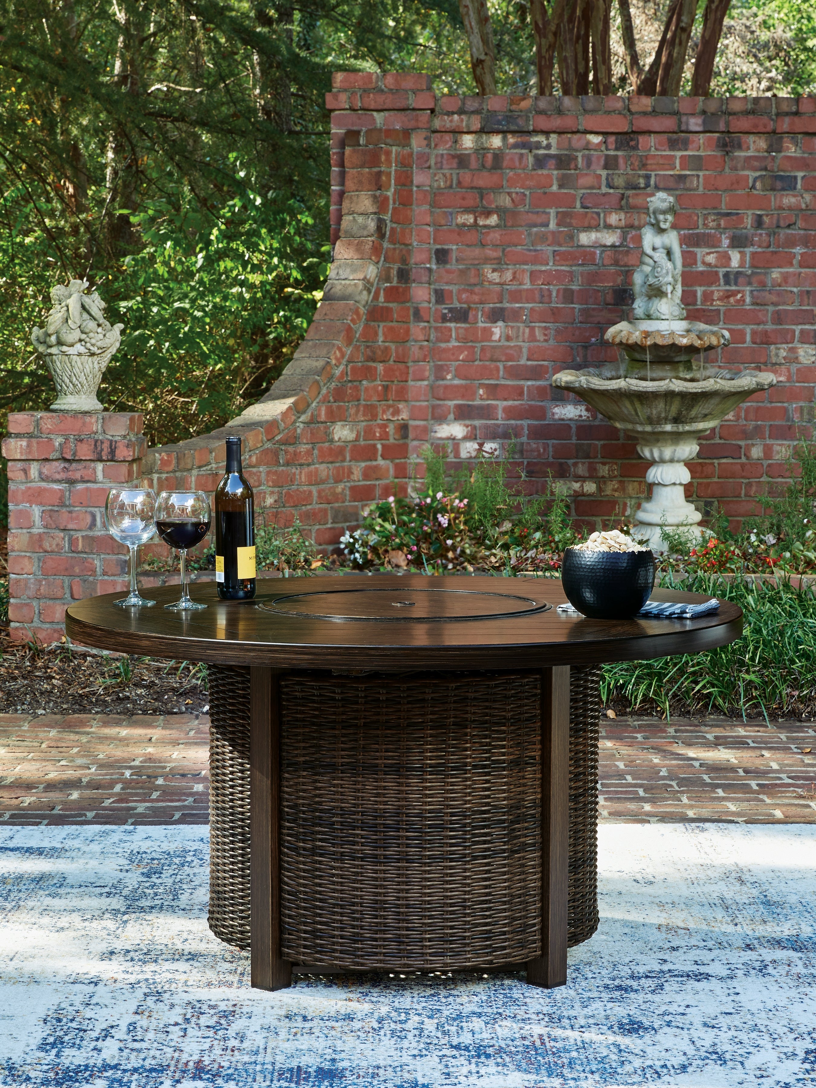Monterey Point Dark Brown Round Fire Pit Table