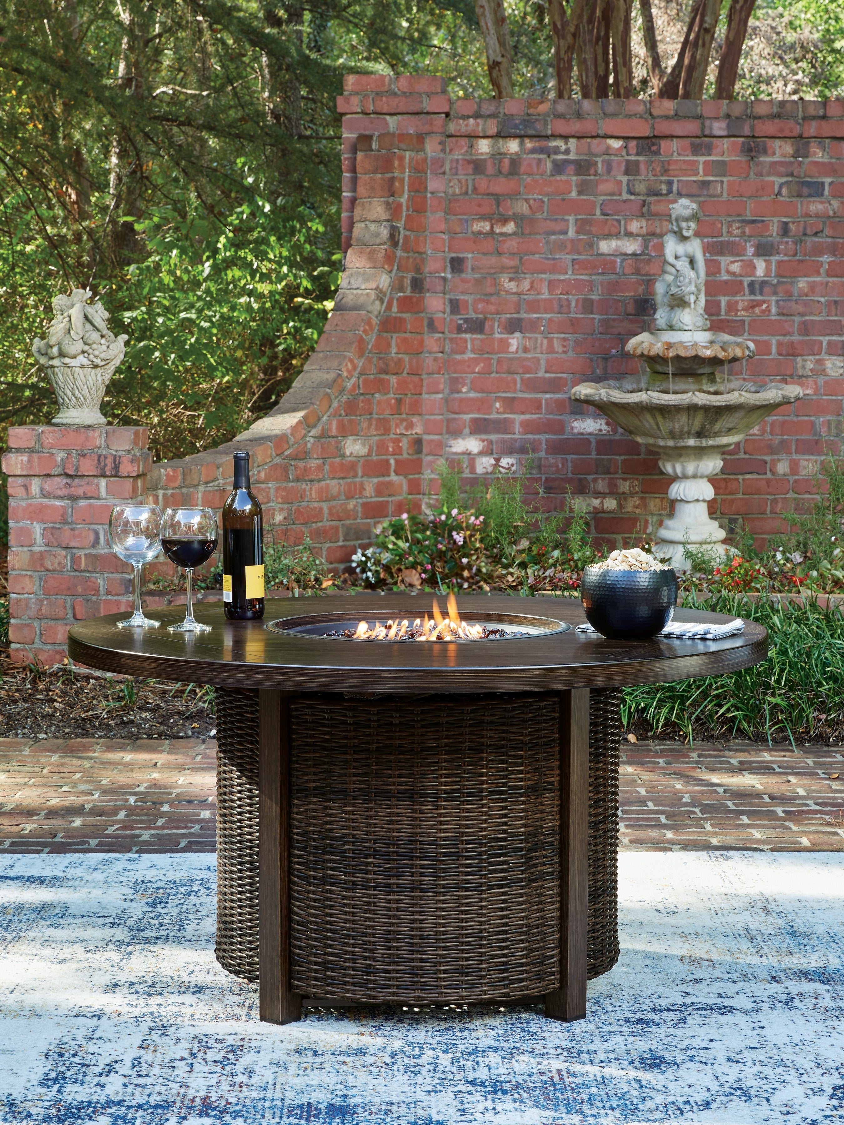 Monterey Point Dark Brown Round Fire Pit Table