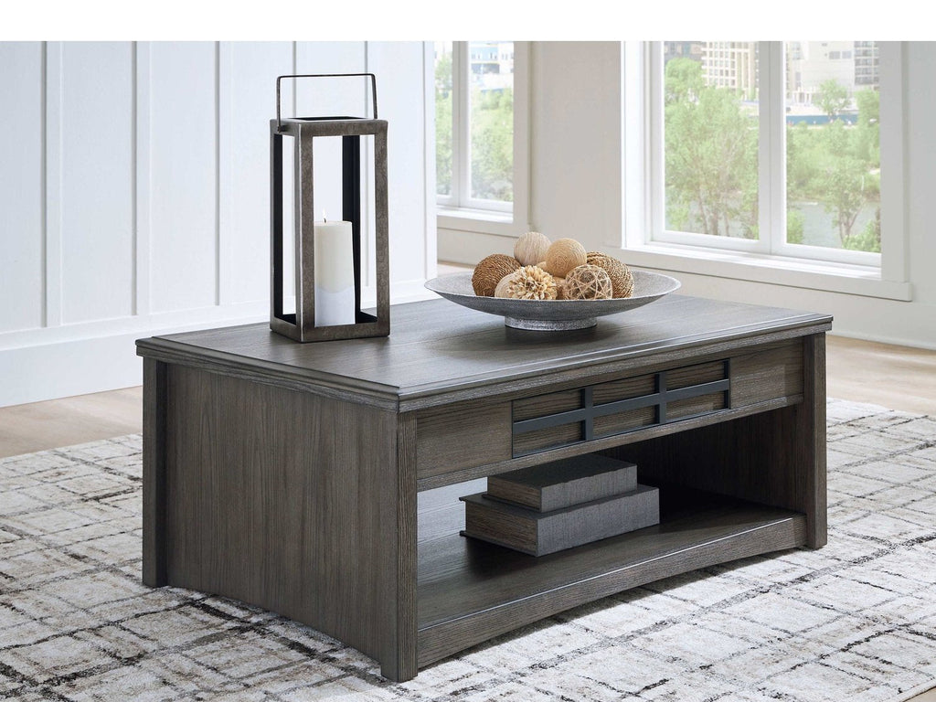 Montillan Grayish Brown Lift-Top Coffee Table
