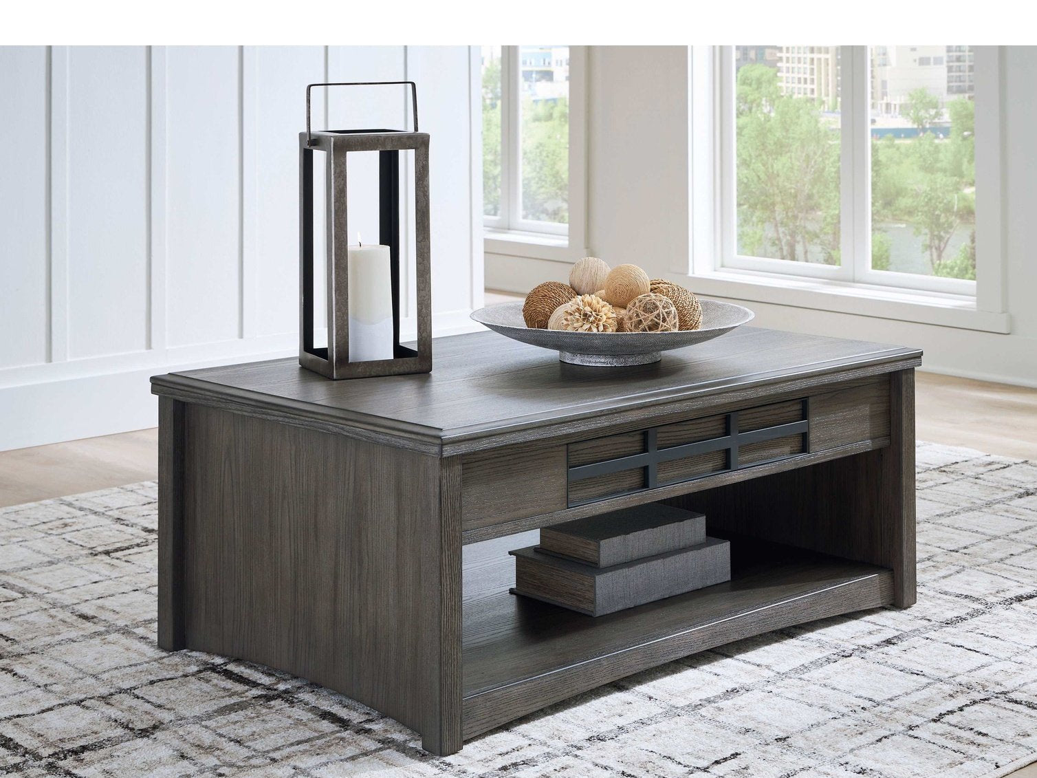 Montillan Grayish Brown Lift-Top Coffee Table