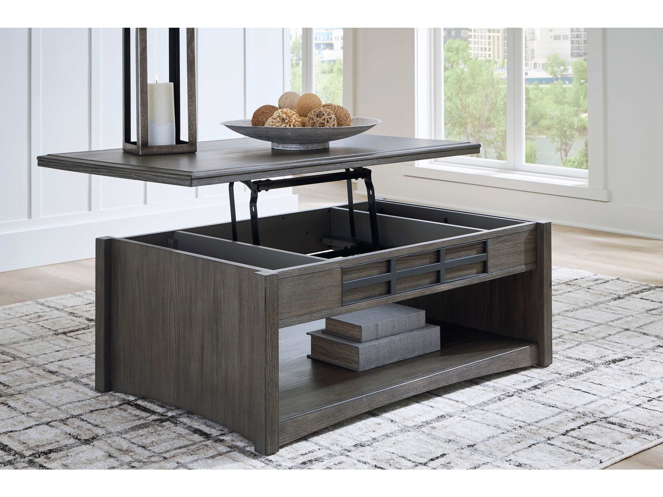 Montillan Grayish Brown Lift-Top Coffee Table