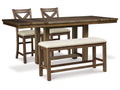 Moriville Beige Counter Height Dining Table and 2 Barstools and Bench