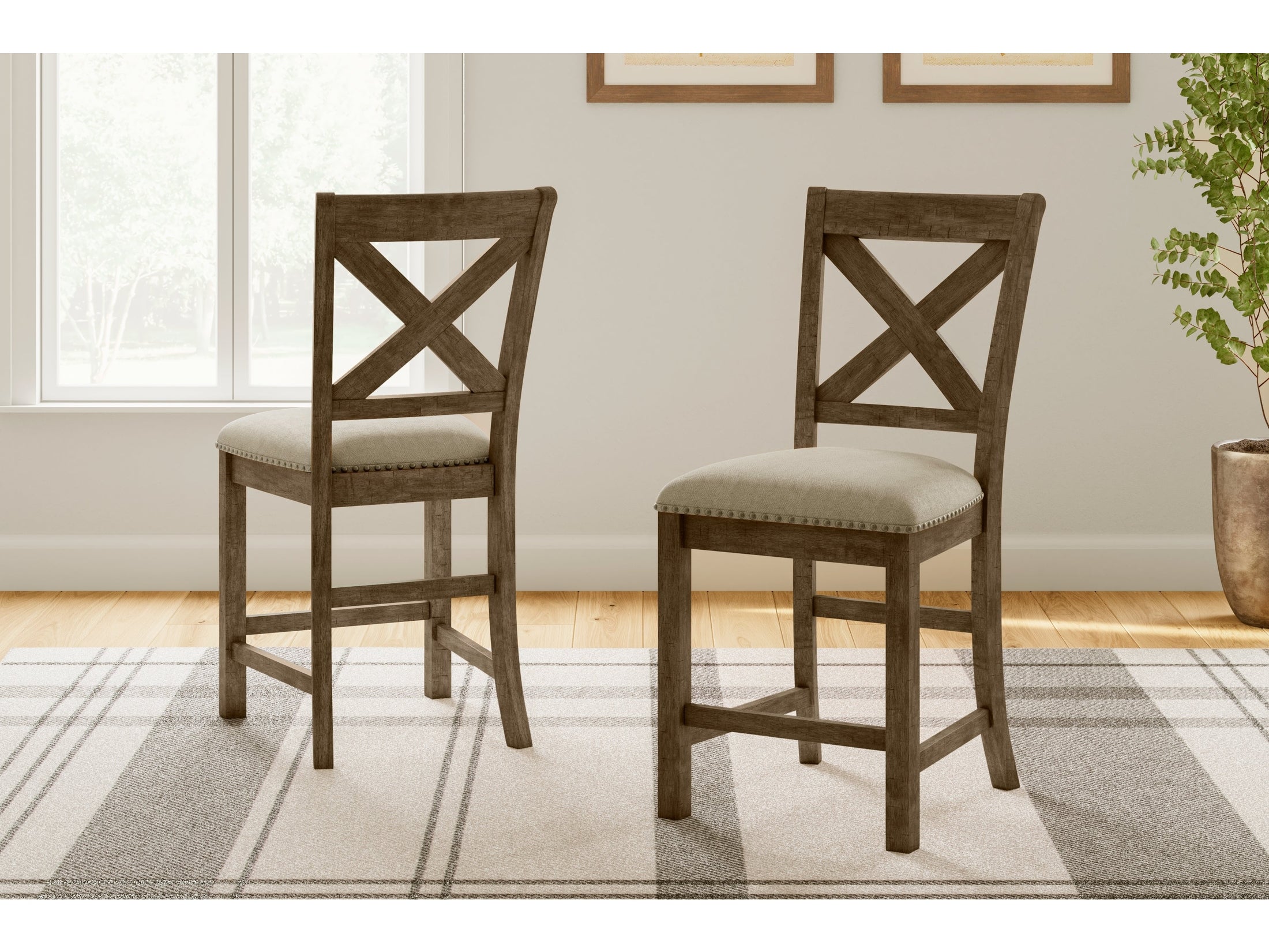 Moriville Beige Counter Height Dining Table and 2 Barstools and Bench