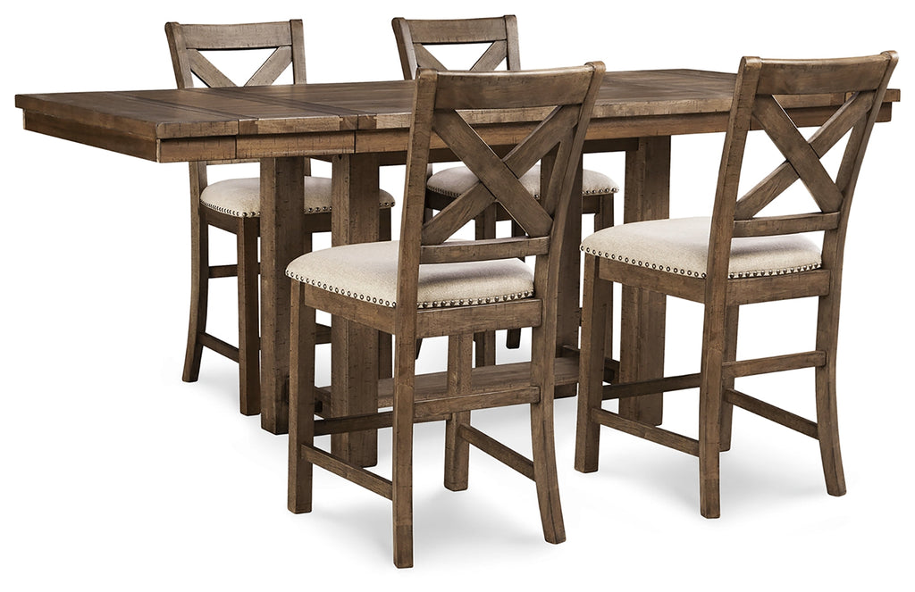 Moriville Beige Counter Height Dining Table and 4 Barstools